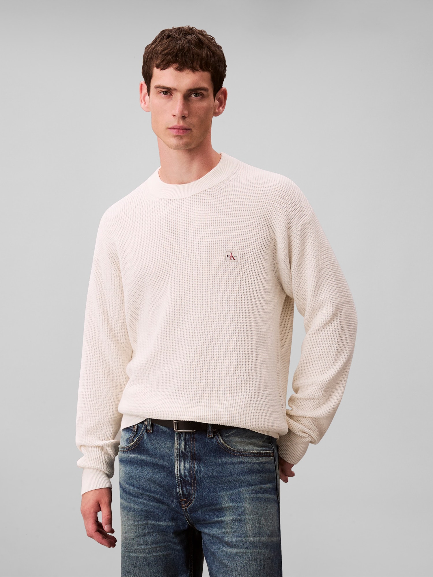 Calvin Klein Jeans Rundhalspullover "LS EZ COTTON WAFFLE CRWNK SWTR 9", Run günstig online kaufen