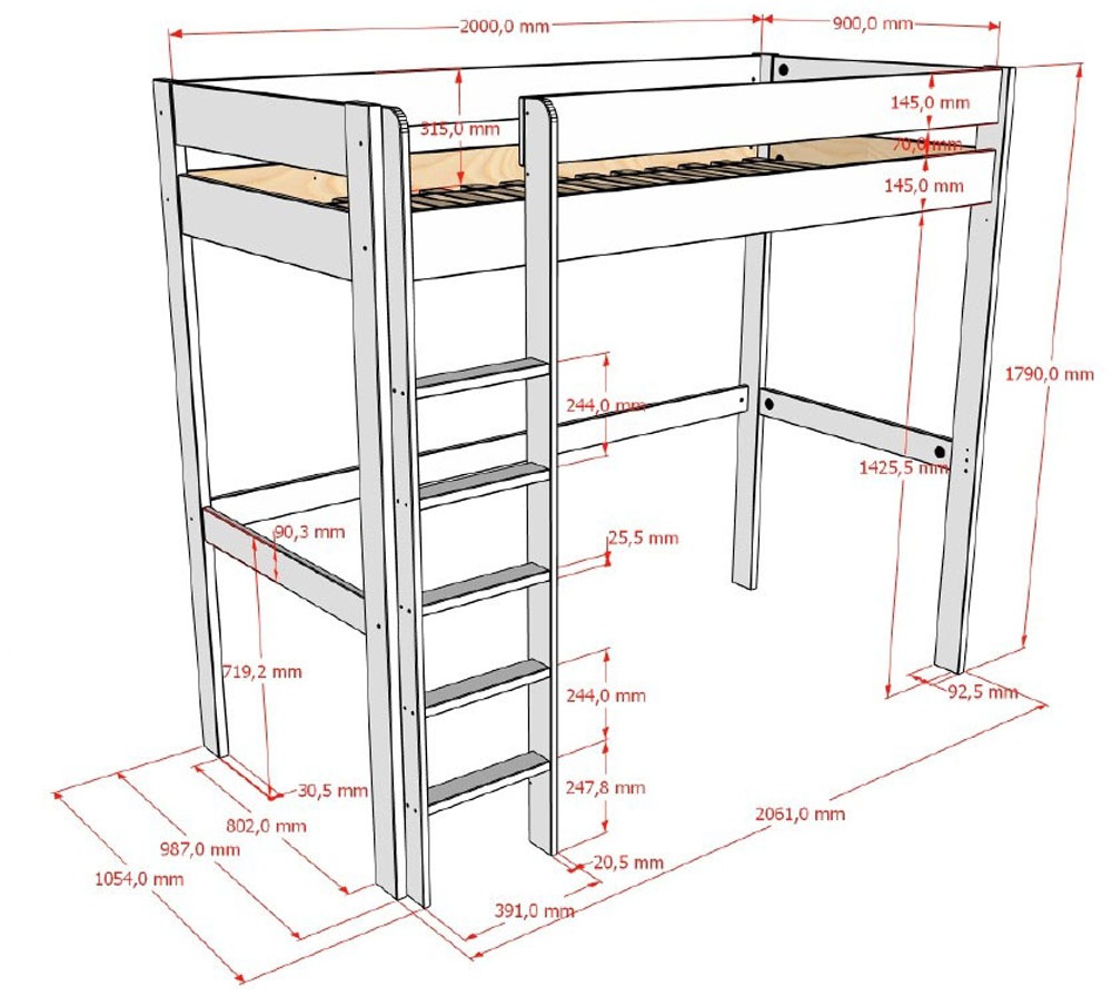 Vipack Hochbett »Primo mit Liegefläche 90 x 200 cm, inkl. Massivholz Rolllattenrost« Kiefer massiv, weiß lackiert, wahlweise ohne oder mit Schreibtisch