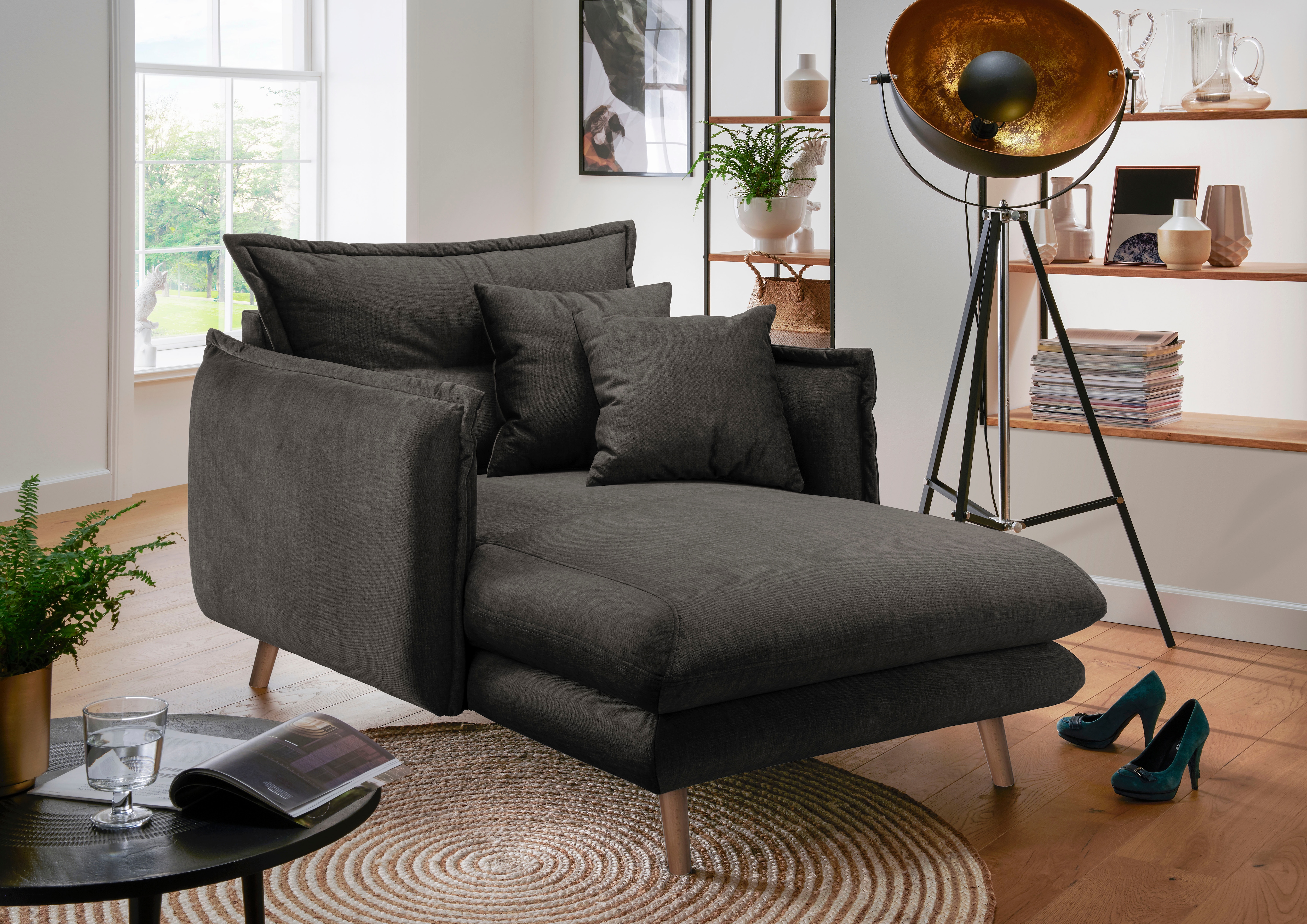 Home affaire Loveseat "Lazio, 111 cm breit, modern und bequem" Velours, inkl. Rücken- und Zierkissen