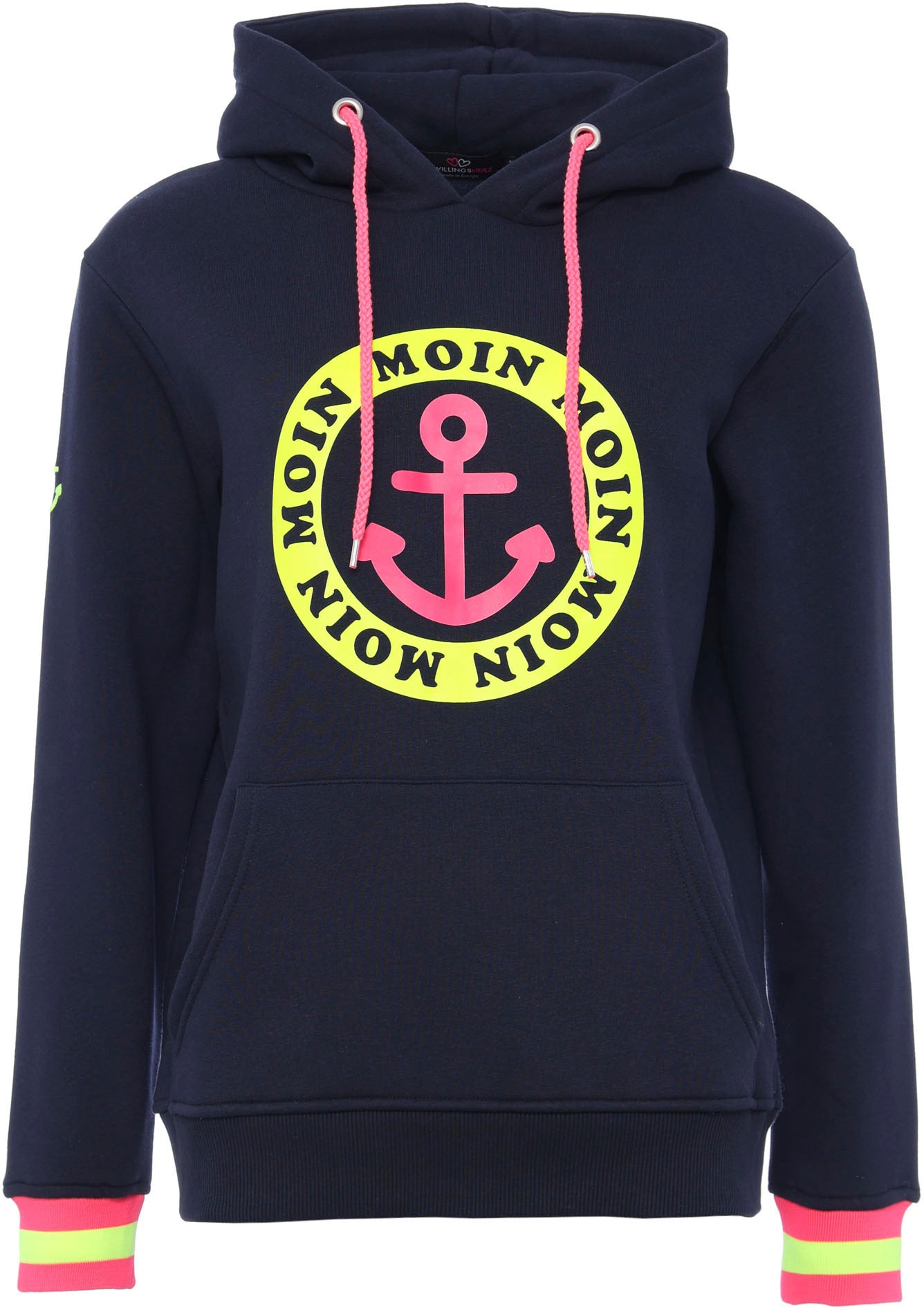 Zwillingsherz Hoodie, Langarm, Kapuze, Neon-Details, Kordelzug, Frontprint, günstig online kaufen