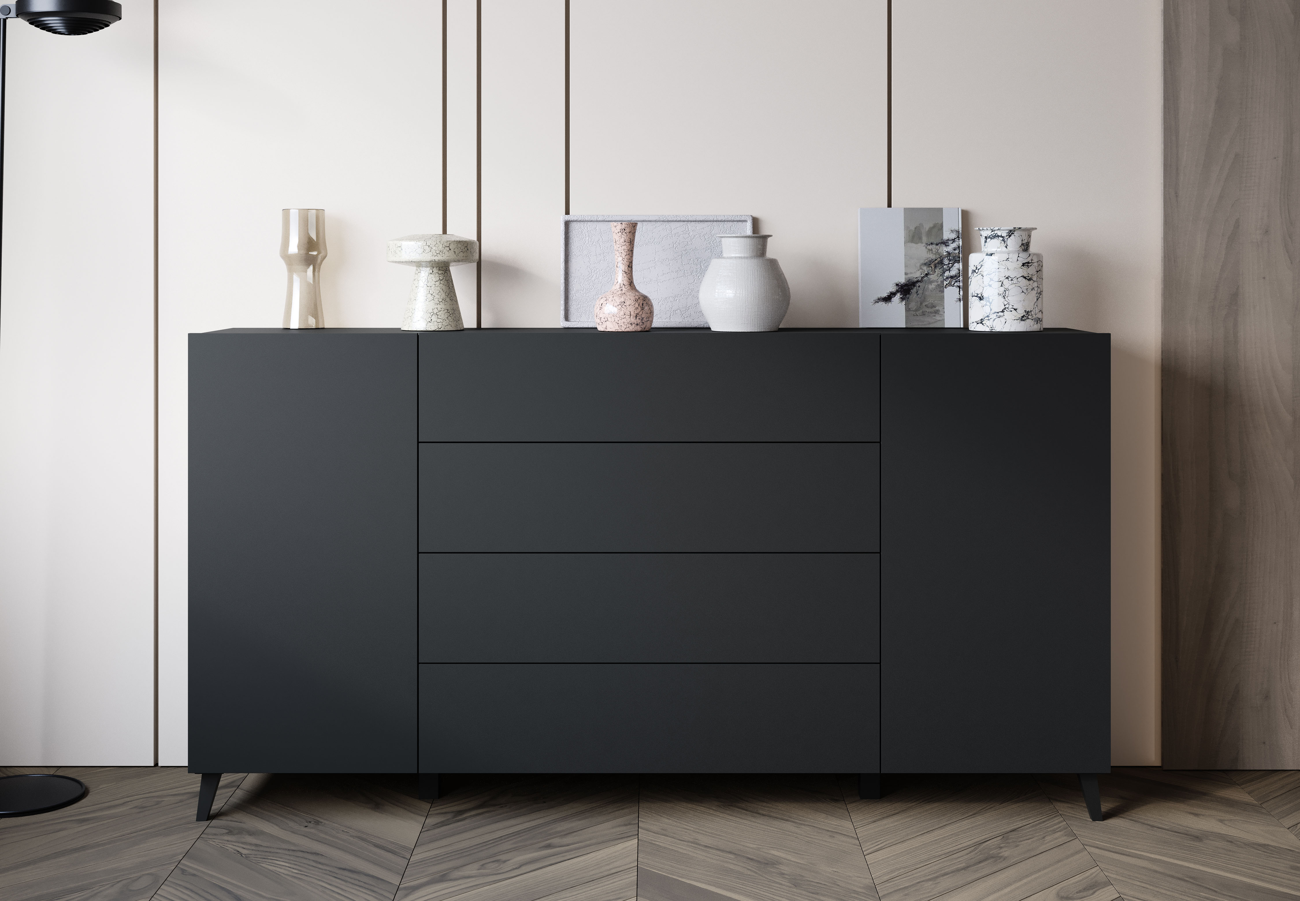Home affaire "Phuket 180 cm breit, modernes Design mit Stauraum" 1 Stk. tlg. Kommode mit 2 Türen, 4 Schubladen und verstellbaren Einlegeböden