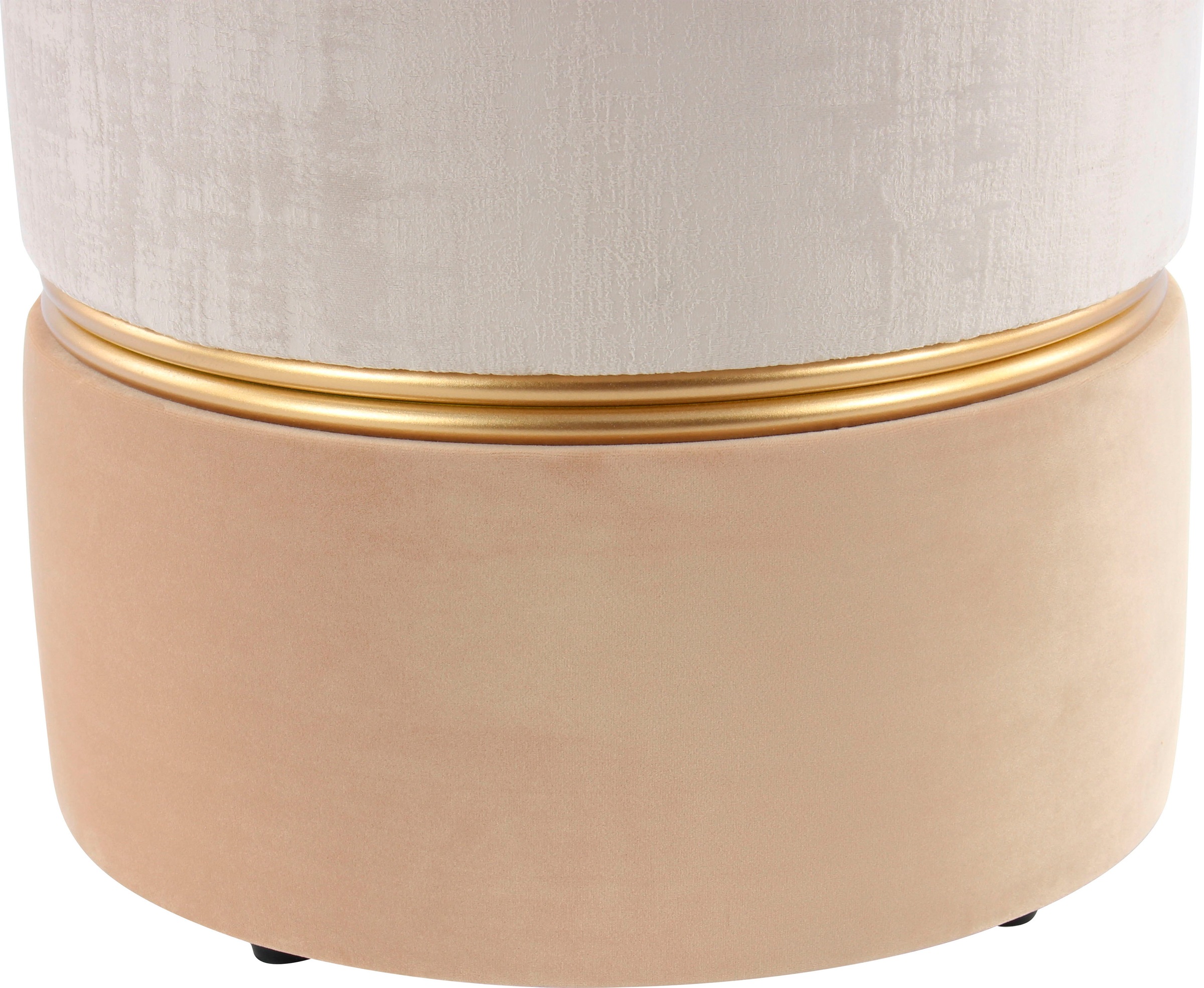 Kayoom Sitzhocker »Hocker Cleopatra 625, Sitzhocker in zweifarbigem Design«, (1 St.), zweifarbig, dekorativ, pflegeleicht, edler Akzent durch Metallring