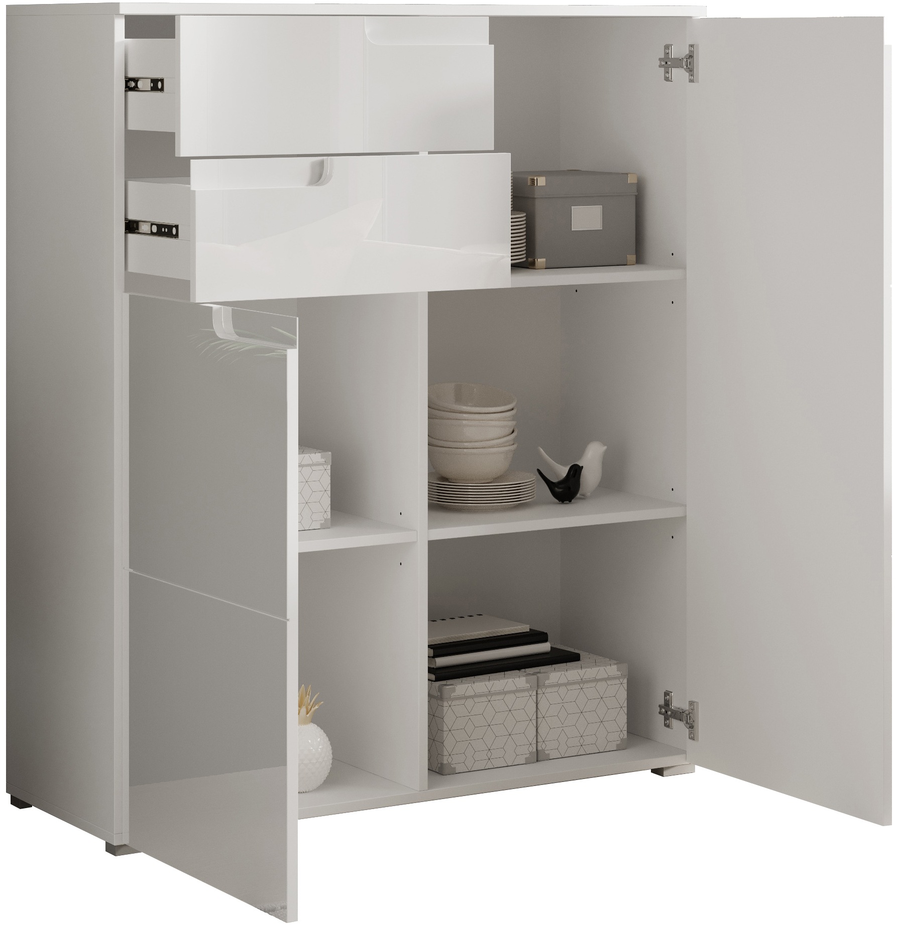 HBZ Kommode »Spice weiß hochglanz, BxHxT 100x119x40 cm«, Kommode mit 2 Türen, 2 Schubkästen und 3 Einlegeböden