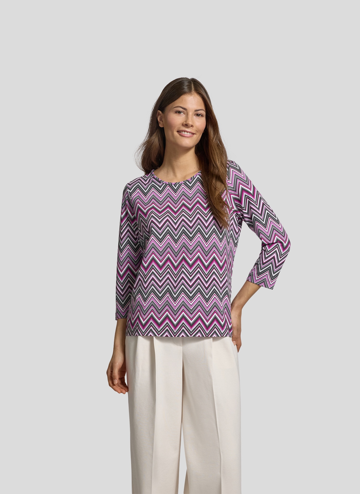 Print-Shirt »Rabe Langarmshirt mit Zickzack-Muster in Violett und Grau«