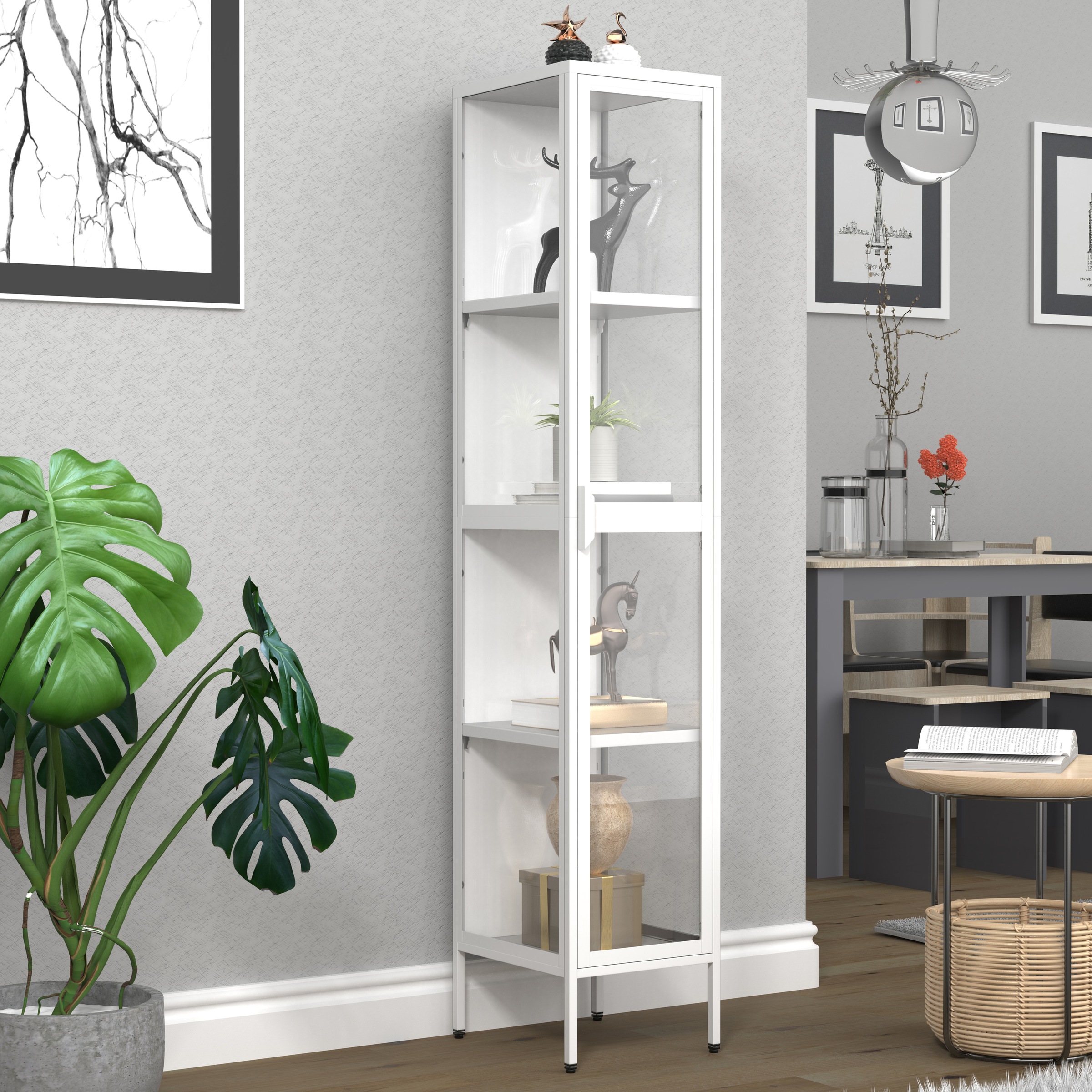 VCM Vitrine »VCM Glasvitrine stehend | Vitrine Glas mit ESG-Sicherheitsglas | Maße ca. H. 160 x B. 30 x T. 35 cm | Standvitrine Glas | Modern und platzsparend | Glas Vitrinenschrank ¿ Floka XL«, (1 St.)
