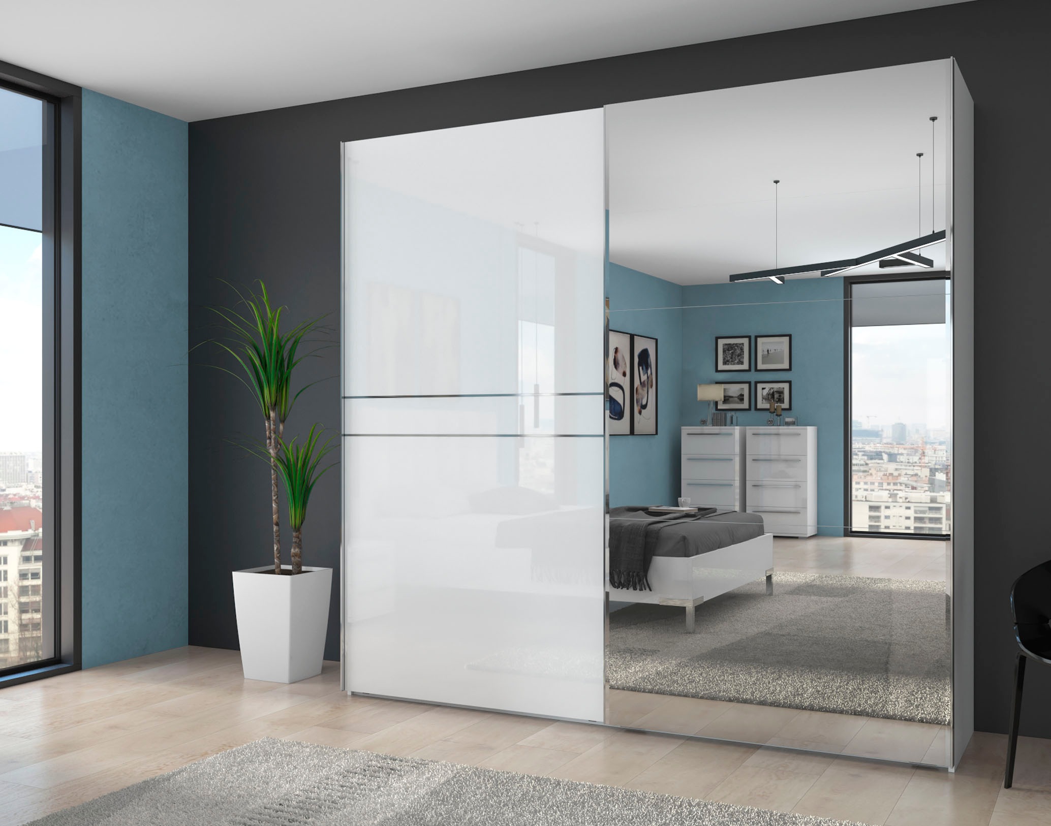 Places of Style Schwebetürenschrank "Piano, mit Einlegeböden und Kleidersta günstig online kaufen
