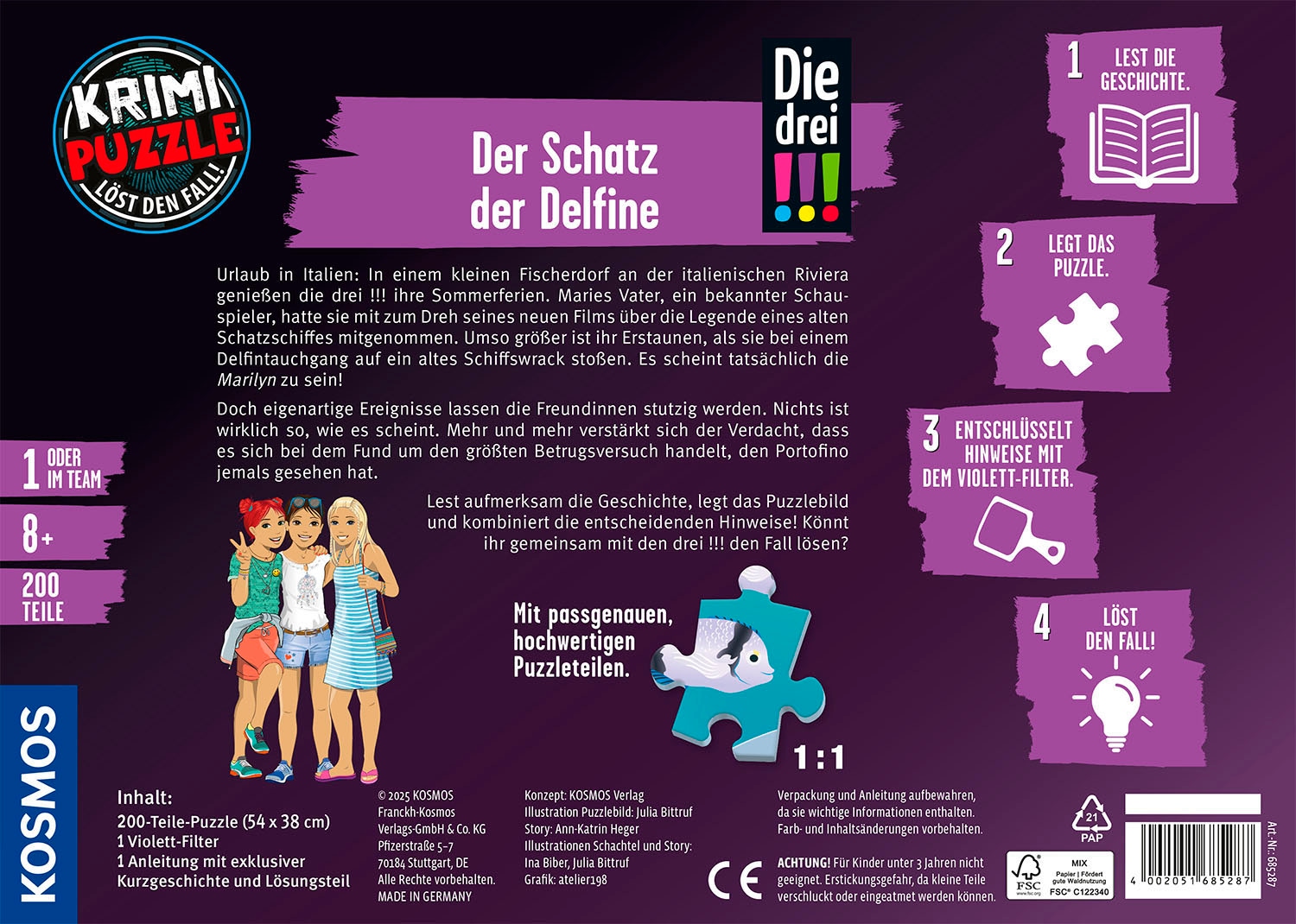 Kosmos Puzzle »Krimipuzzle Die drei !!! Der Schatz der Delfine«, Made in Germany