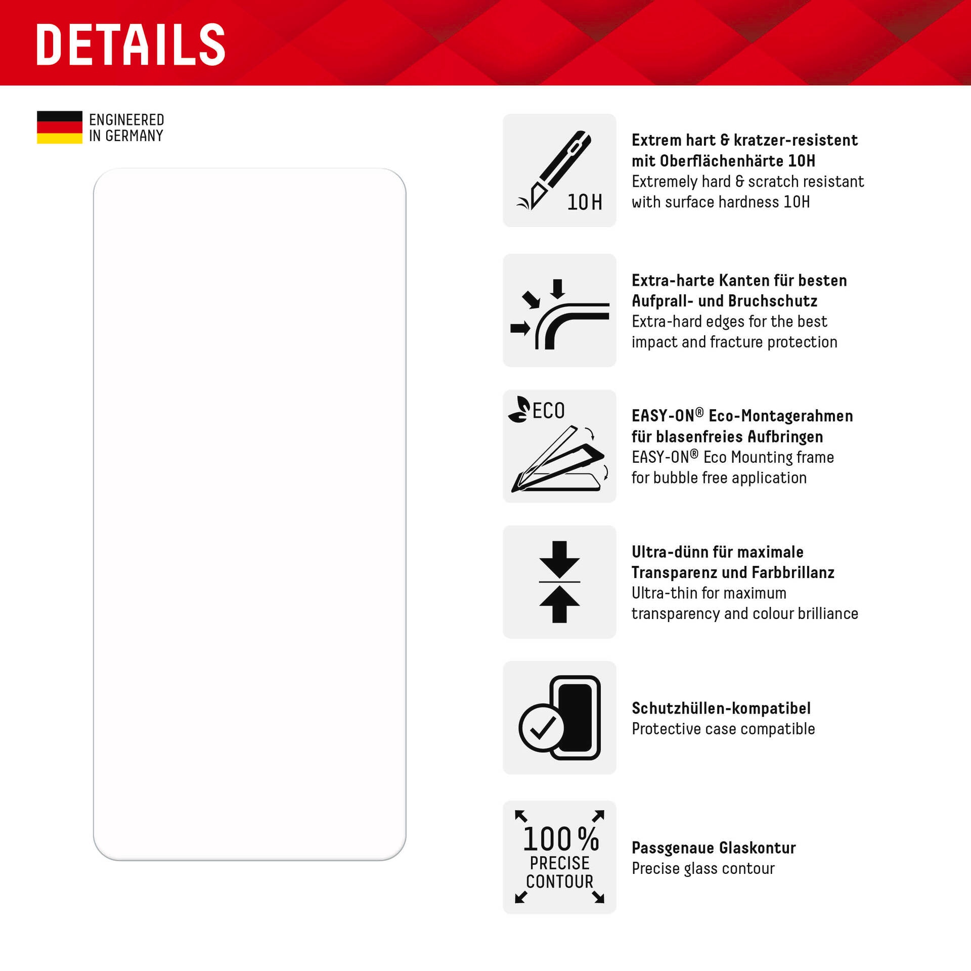 Displex Displayschutzglas »Real Glass«, für Xiaomi 13T-Xiaomi 13T Pro, Displayschutzfolie Displayschutz kratzer-resistent 10H splitterfest