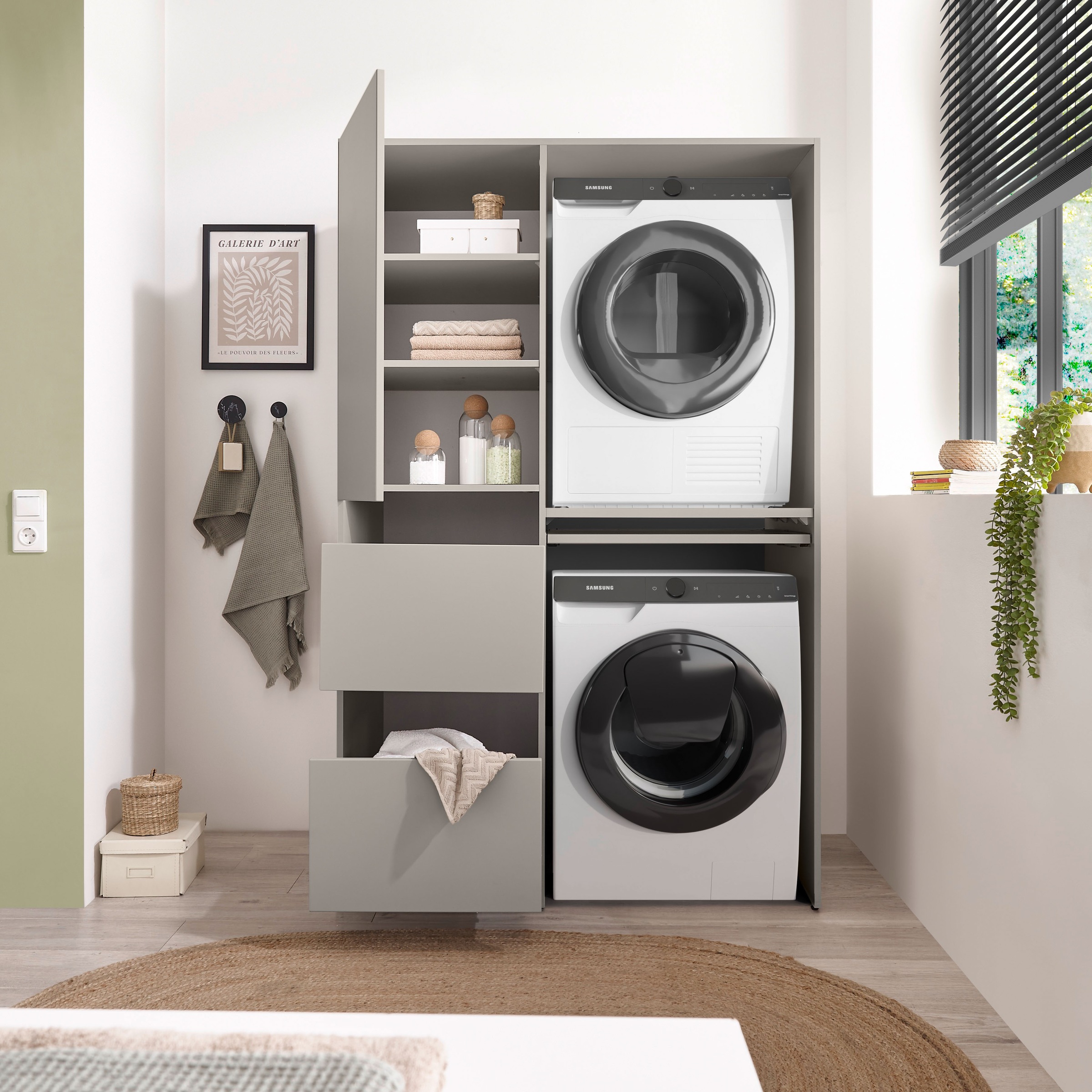 BASIC by Balculina Waschmaschinenumbauschrank »Washhome B/H/T 116x185x68 cm« 1 Stk. tlg. Breite 116cm, Metallschubkästen, Softclose