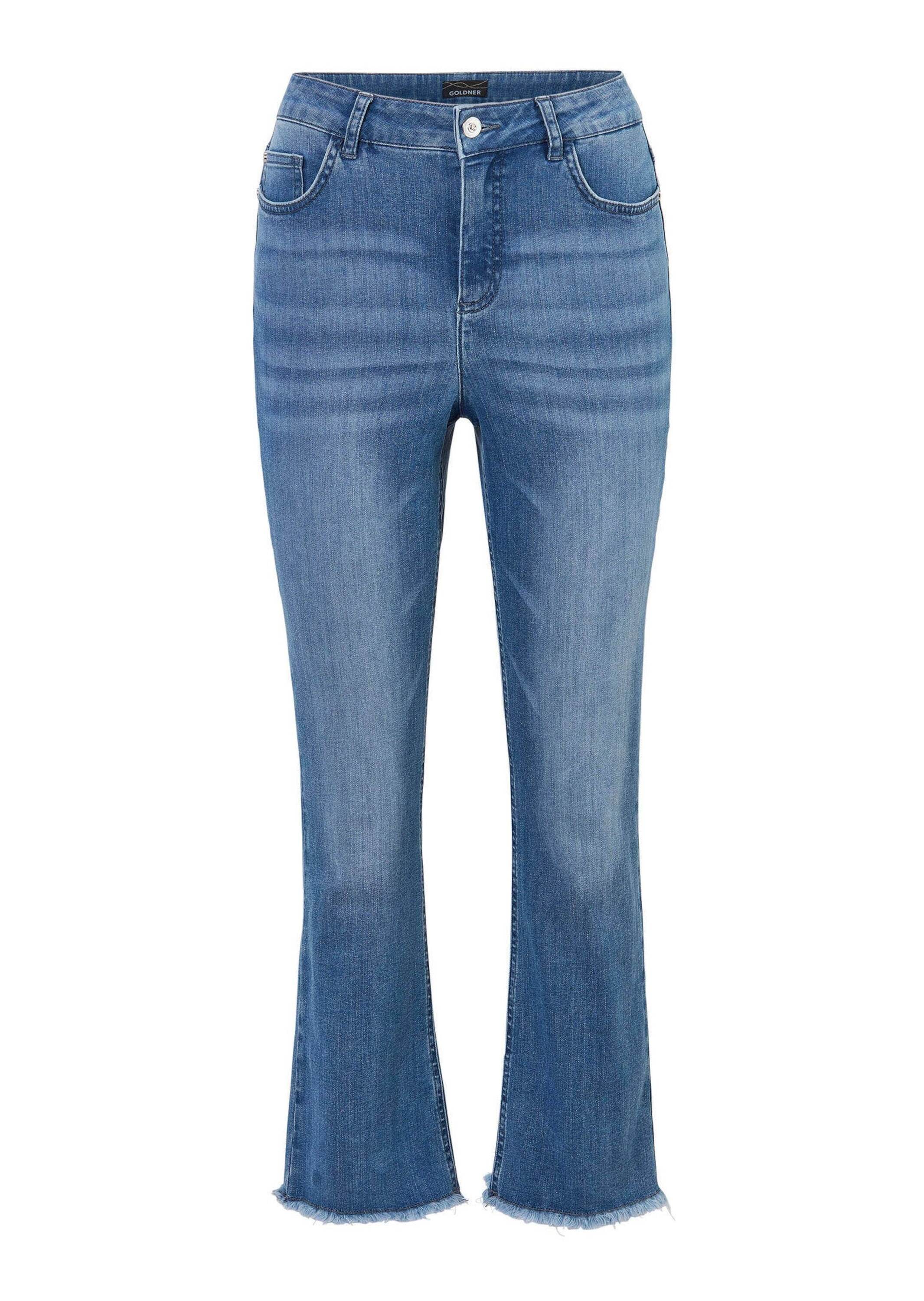 GOLDNER Regular-fit-Jeans "Jeans in 3/4-Länge" Fransenkante am Saum