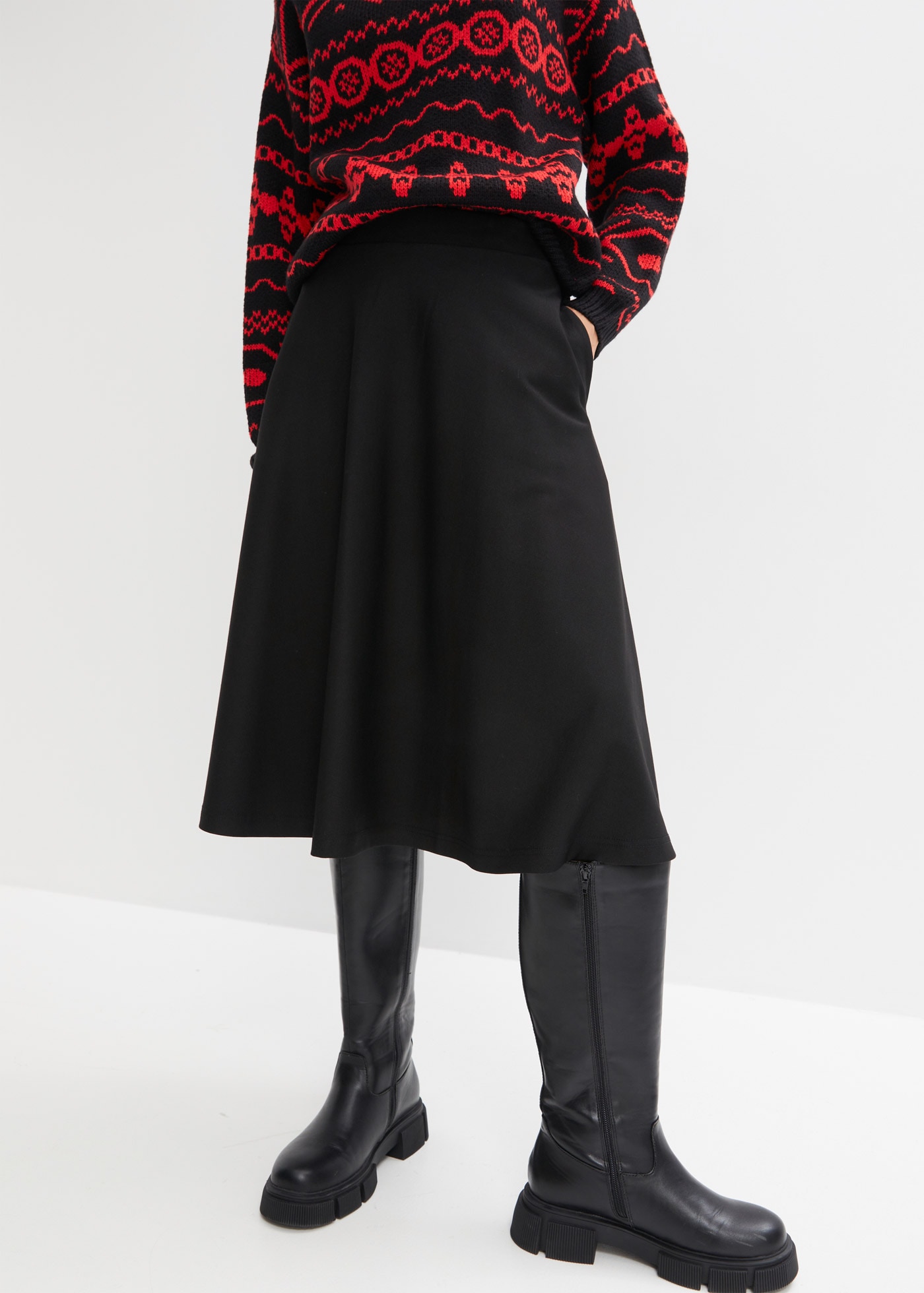 bonprix Midirock aus weichem Materialmix, ausgestellte Passform günstig online kaufen