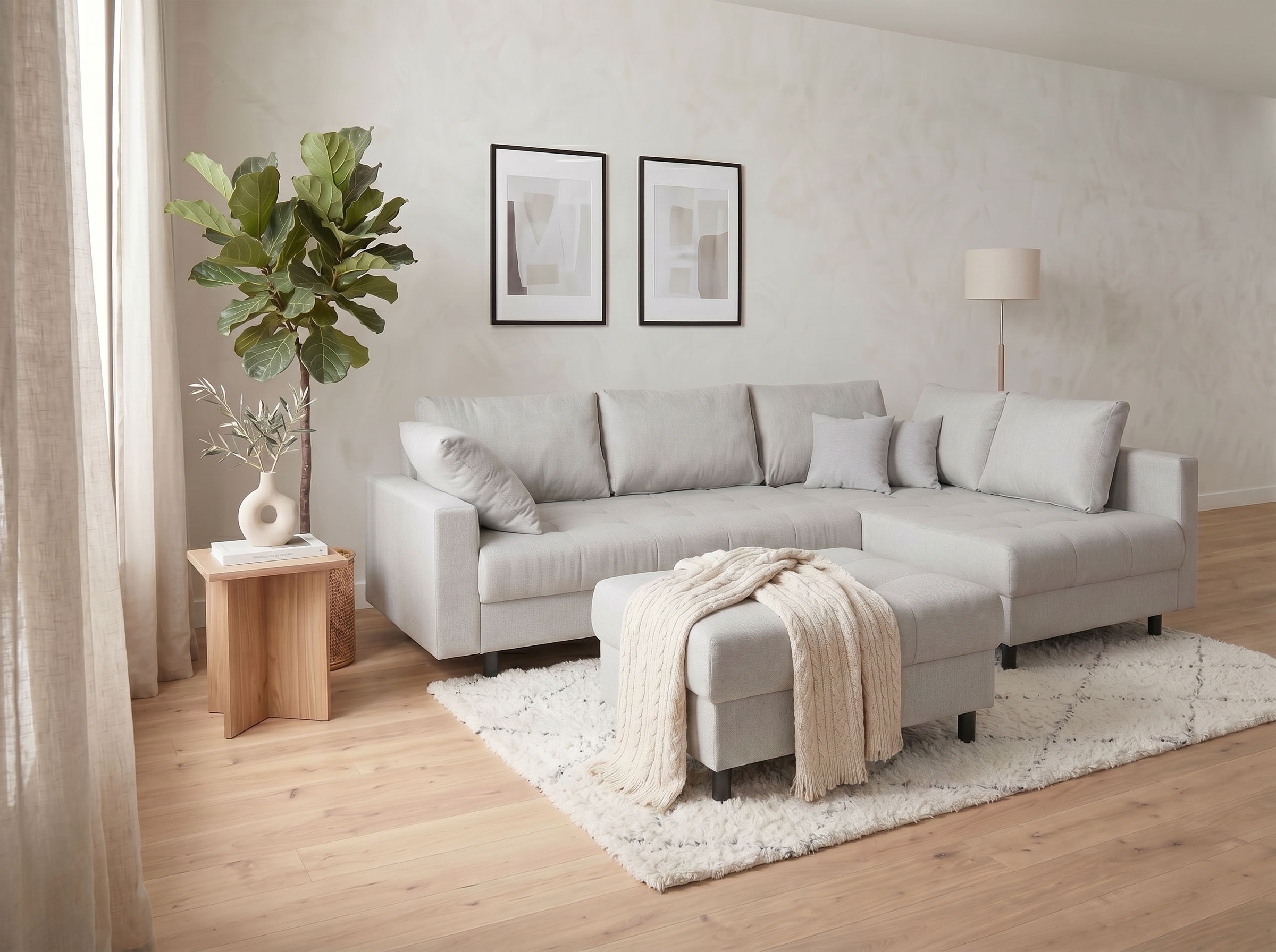 COLLECTION AB "Toni XL L-Form 274 cm Set inkl. Hocker" Set: Sofa & Hocker, 2 Zierkissen, Bonell-Federkern