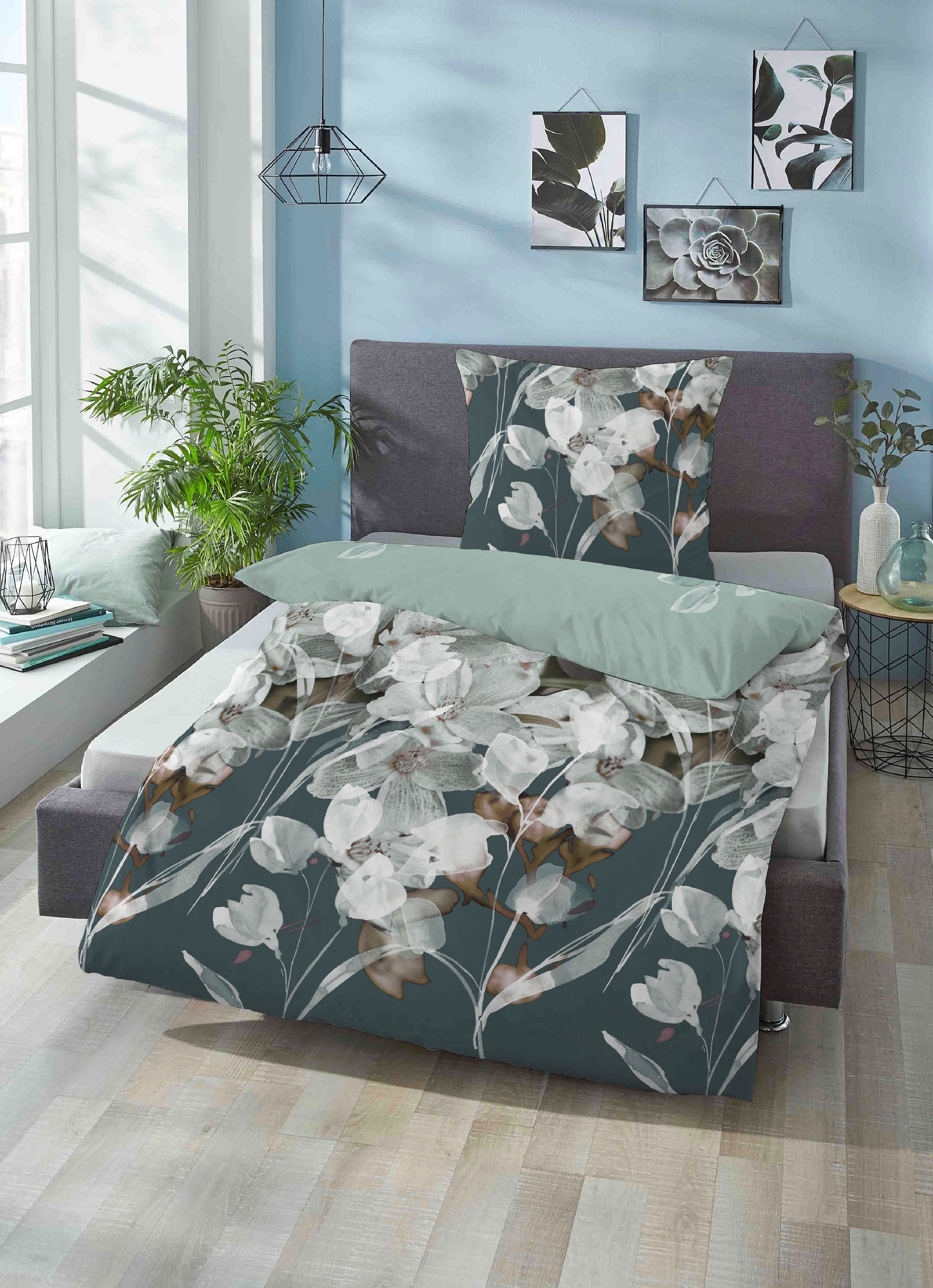Biberna Wendebettwäsche »Stefanie in Gr. 135x200, 155x220 oder 200x200 cm«, Bettwäsche aus Baumwolle, florale Bettwäsche mit Wendeoptik