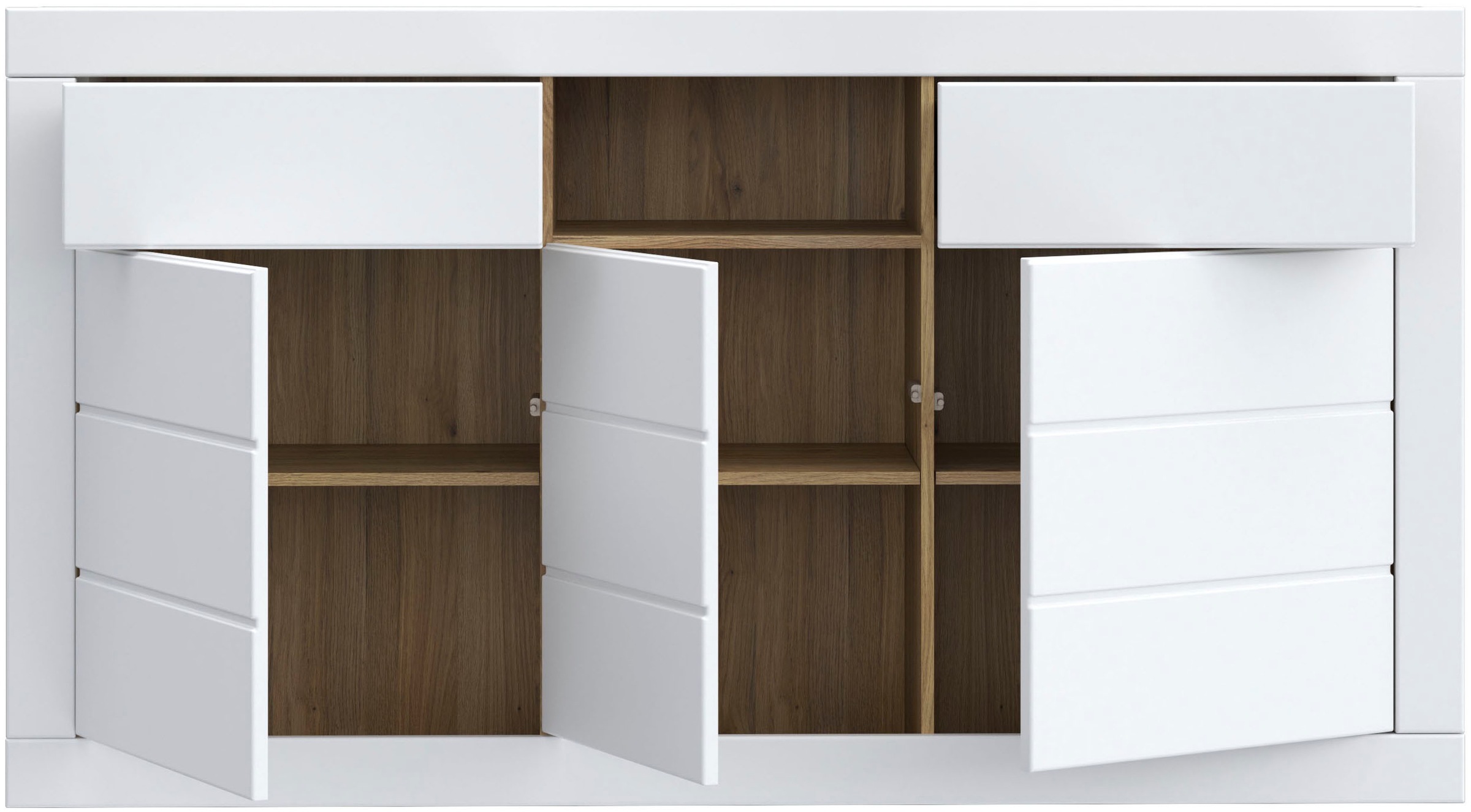 FORTE Sideboard »Lefkadas, Breite 170,7, Höhe 93,5cm«, Sideboard, viel Platz, Push to open, Grifflos, breite Rahmenoptik