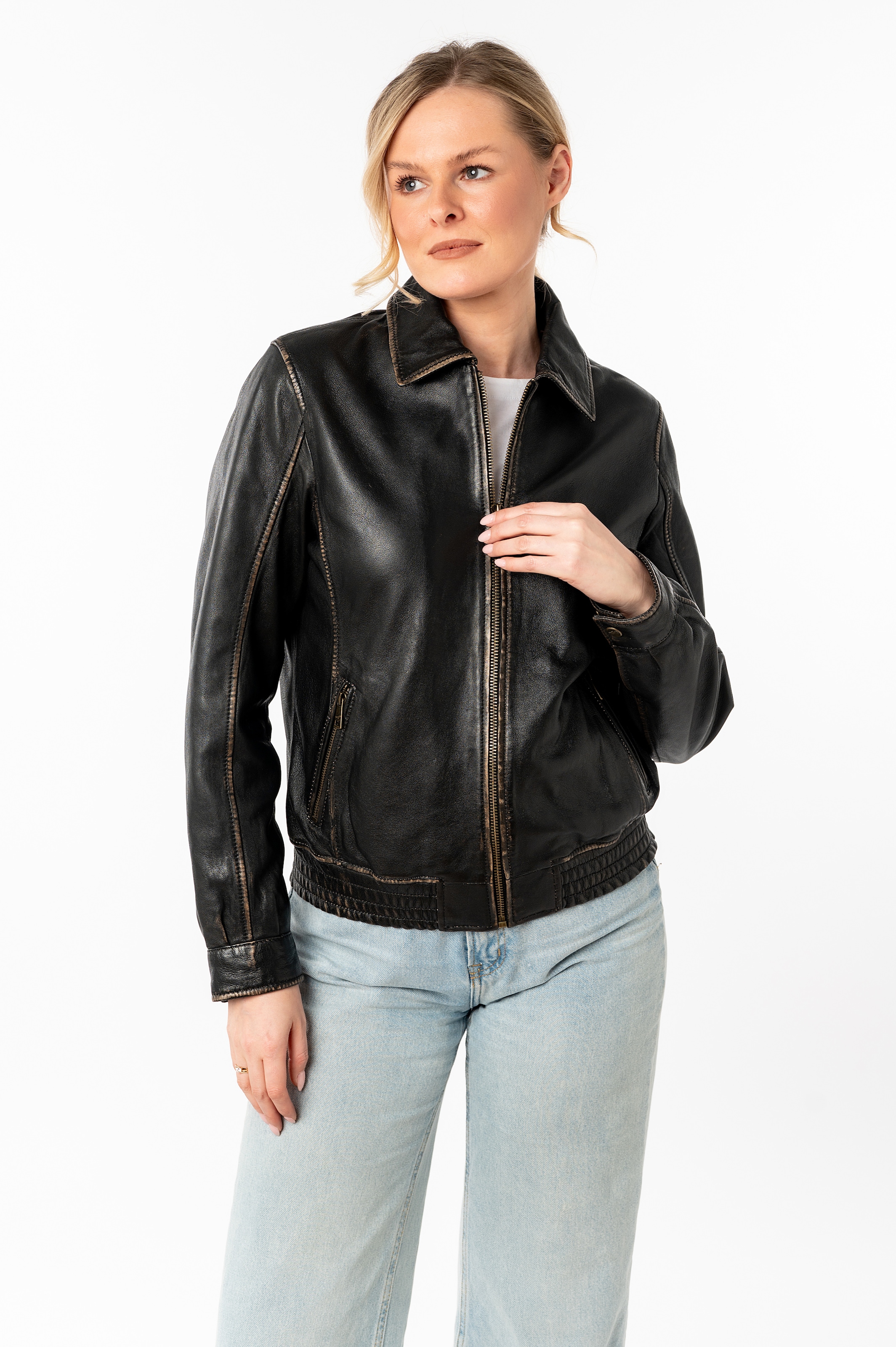Mauritius Lederjacke "MWBjanka", mit elastischem Bund, Leo-Innenfutter günstig online kaufen