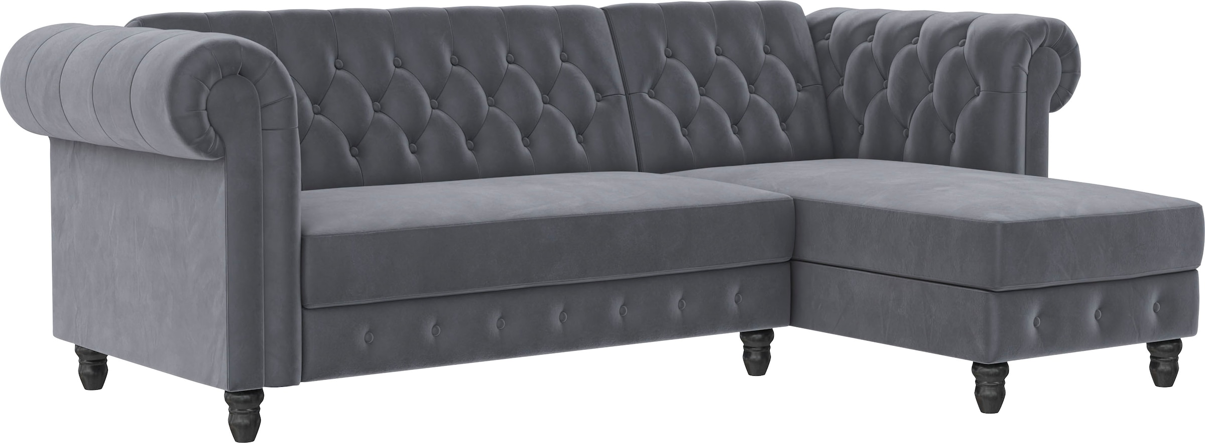 Dorel Home Ecksofa »Felix, L-Form, 241 cm (Liegefl.108x195 cm), Recamiere tauschbar,«, verstellb. Rückenlehne, Bett-Funktion, Velours, Kunstleder, Vintage