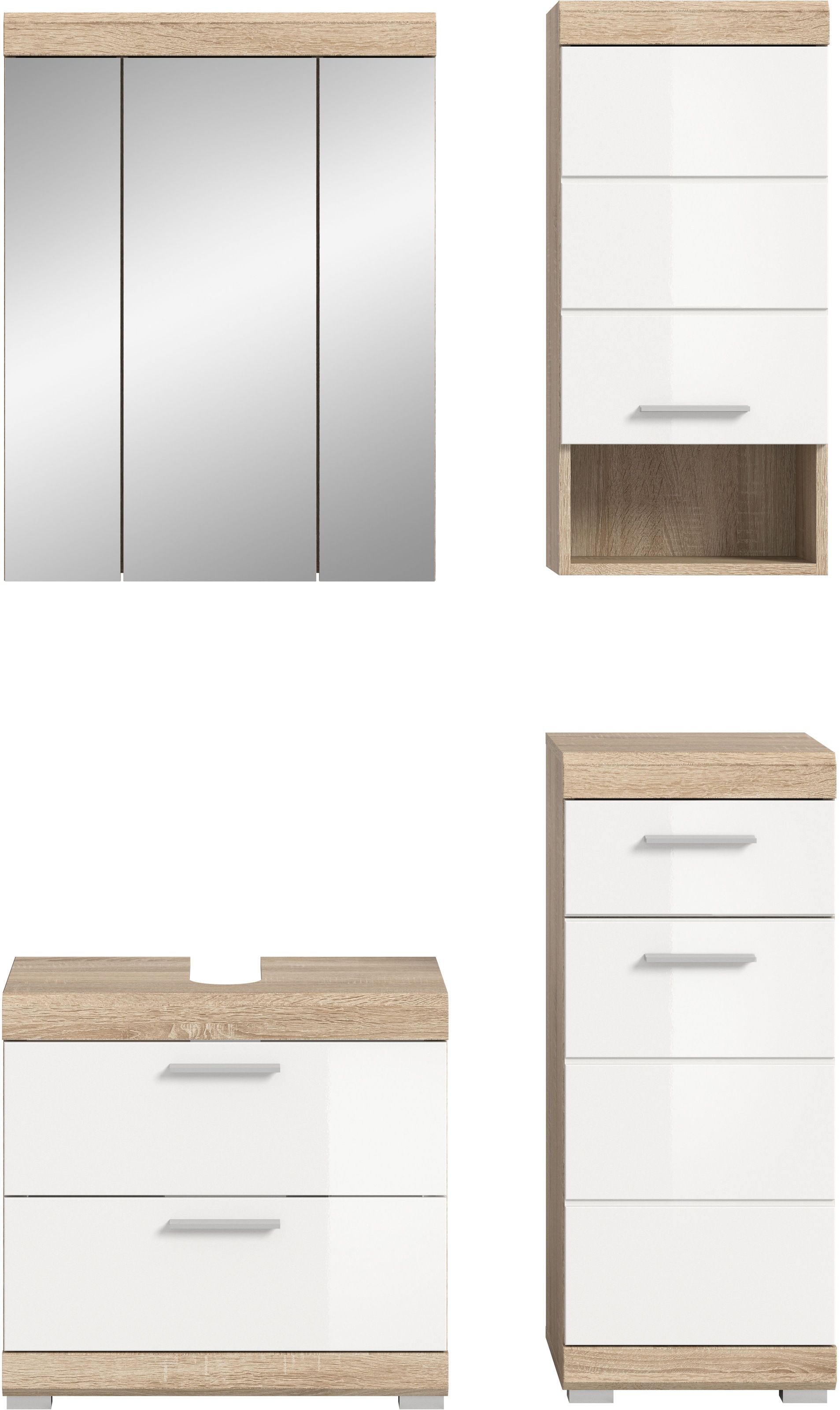 Thumbnail - INOSIGN Badmöbel-Set "Siena, 4 teilig, bestehend aus:", (Set), Waschbeckenunterschrank, Spiegelschrank, Unterschrank, Hä...