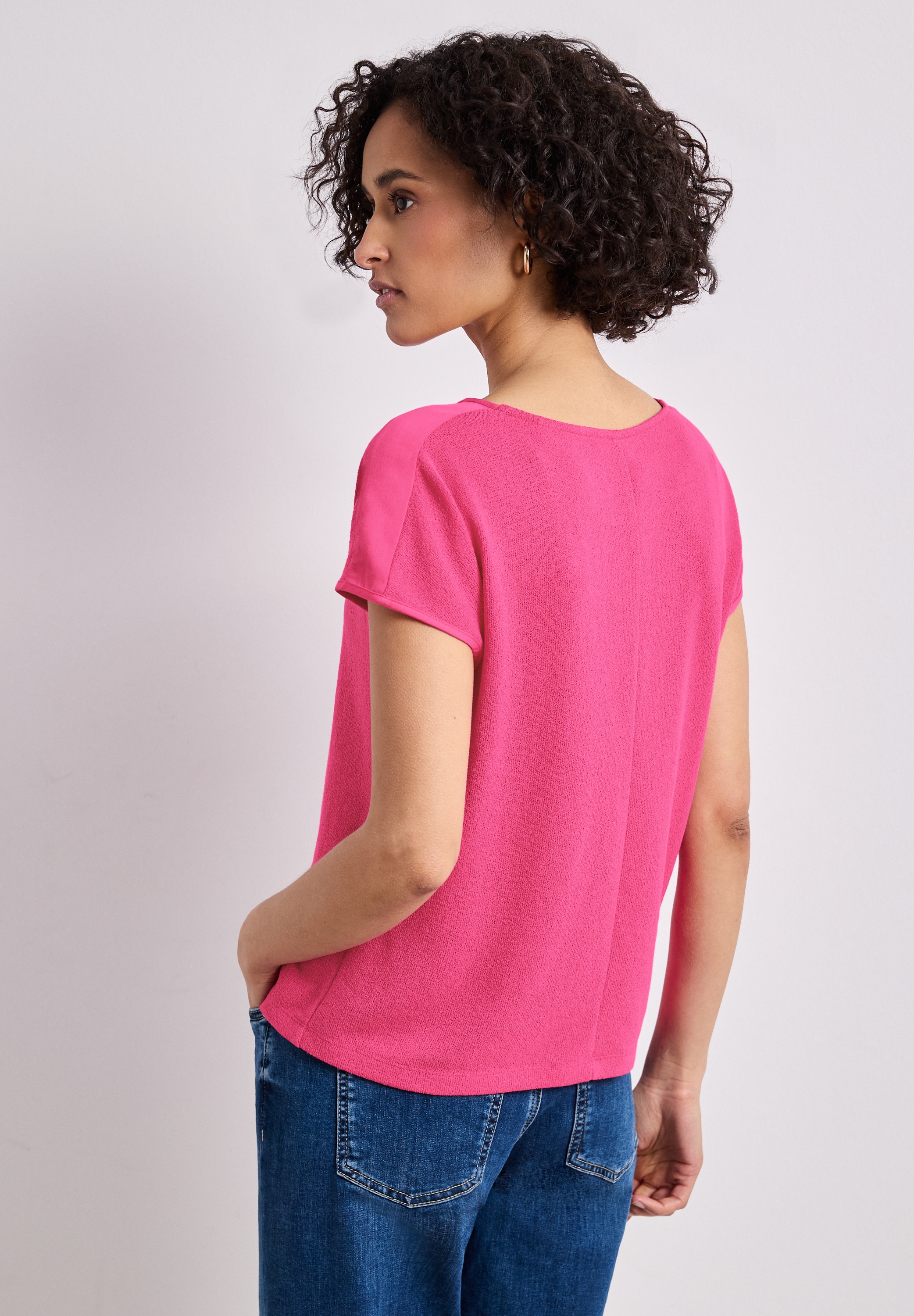 STREET ONE Shirttop unifarben, Sommershirt, in Strick-Optik