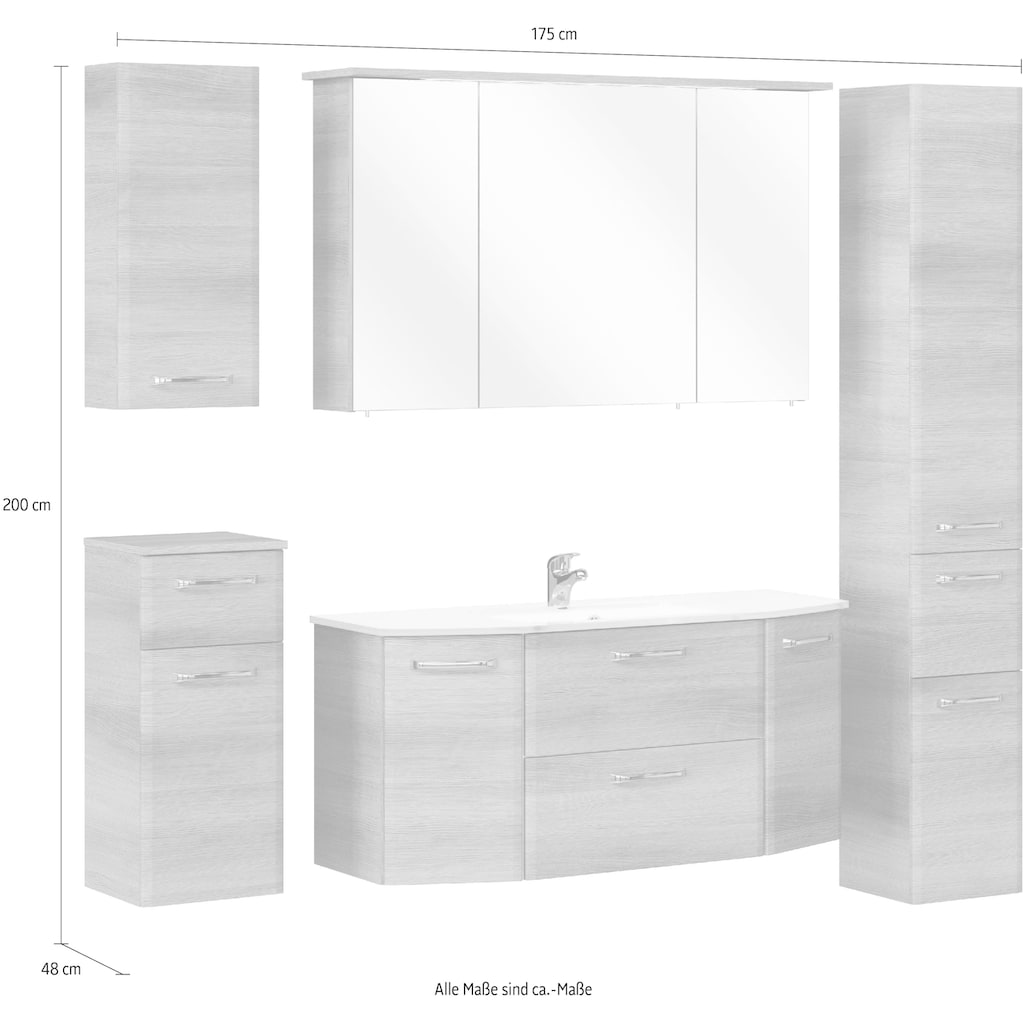 Saphir Badmöbel-Set »Quickset 5-teilig, Glaswaschtisch und LED-Spiegelschrank«, (6 St.)