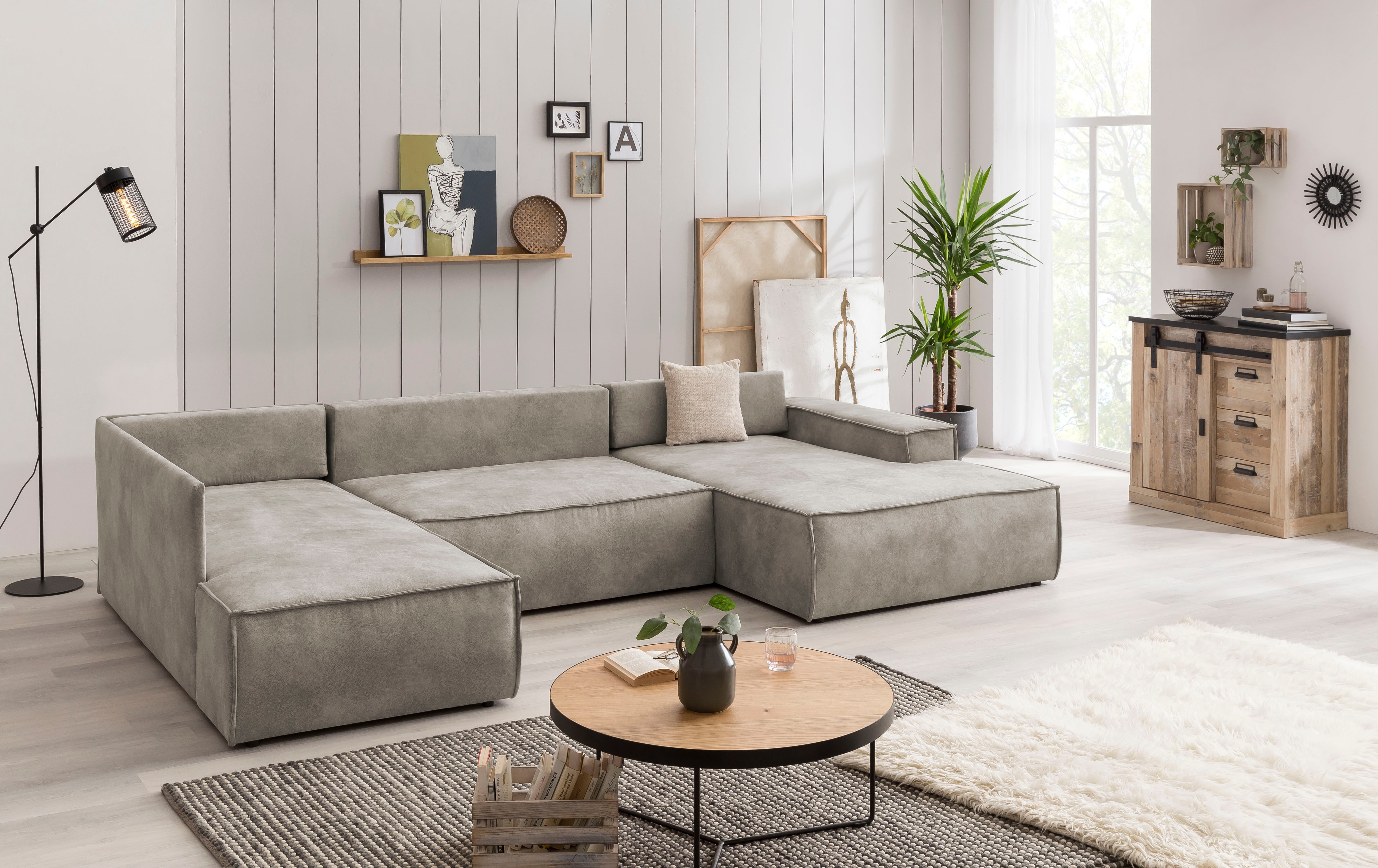 Thumbnail - Home affaire Wohnlandschaft "SHERWOOD 329 cm, U-Form, Schlafsofa," Schlaffunktion m. Bettkasten (194x139 cm), Cord, Vint...