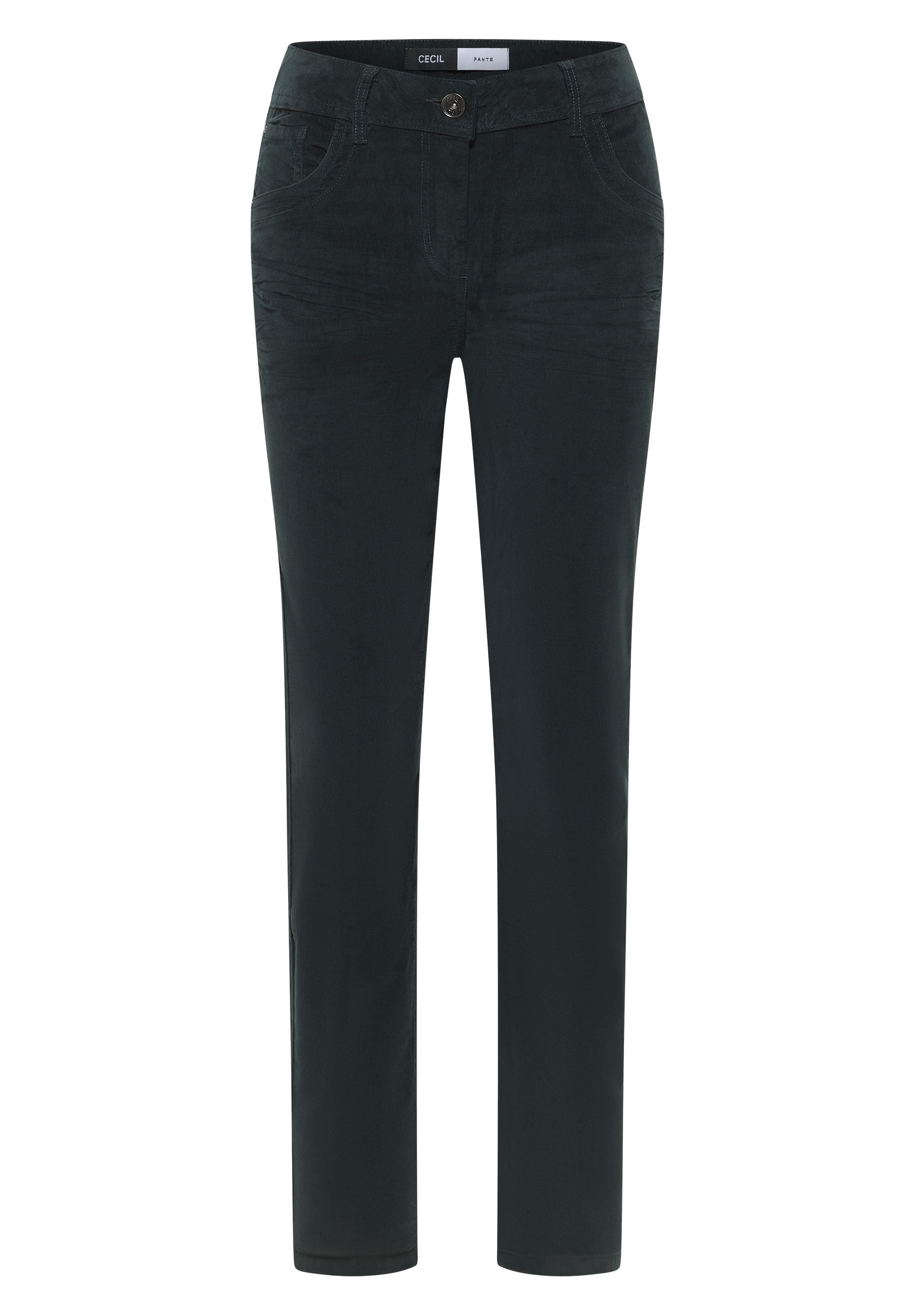 Cordhose CECIL, Damen, Gr. 34, Länge 30, schwarz emerald grün, Cord, 98% Baumwolle, 2% Elasthan, unifarben, slim fit lang, Hosen Cordhose, Middle Waist 3