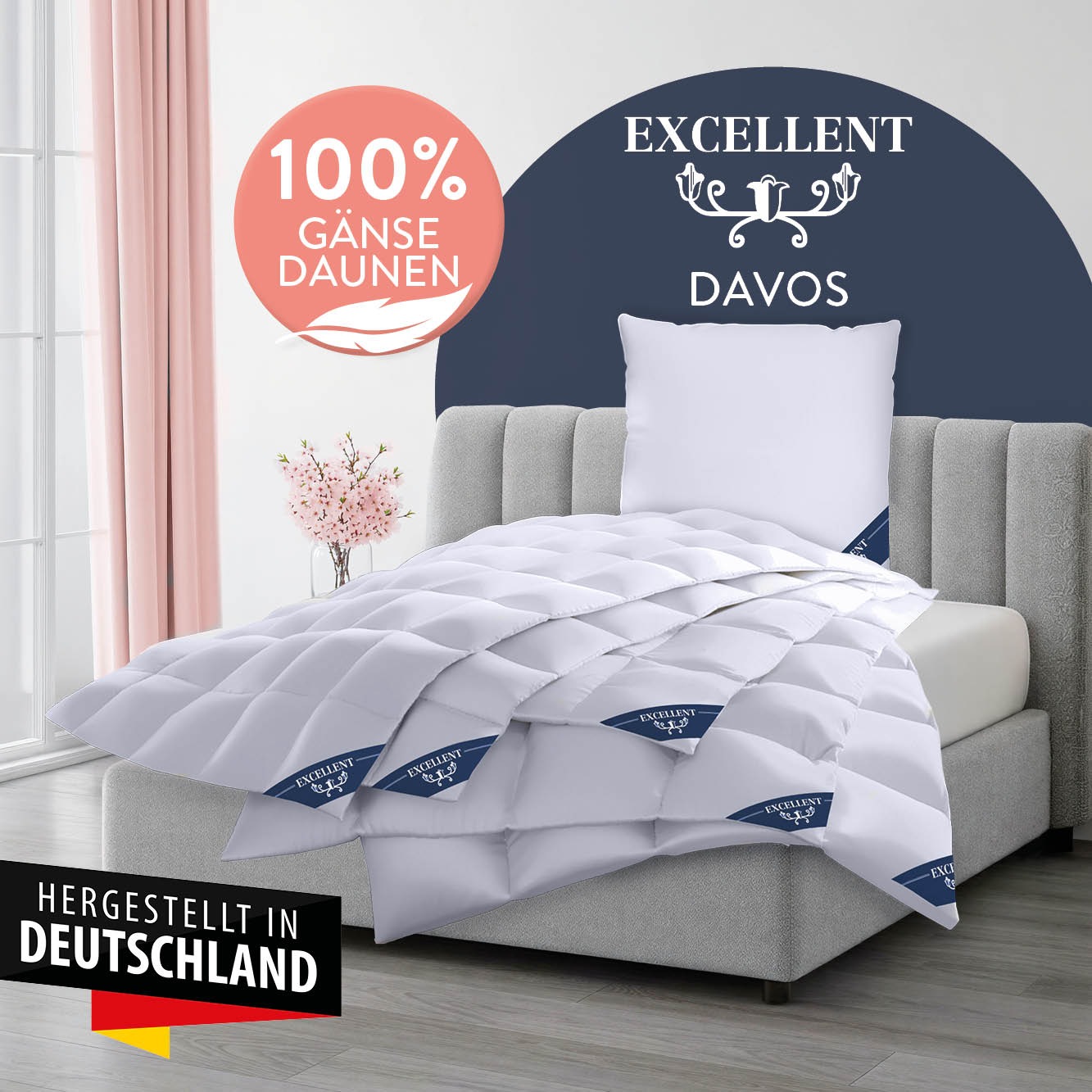 Excellent Gänsedaunenbettdecke "Davos, Bettdecken für Sommer und Winter, Decke" polarwarm Füllung 100% Gänsedaunen 1 Stk. tlg. Bettdecke 135x200 cm, 155x220cm und weitere Größen, Made in Germany