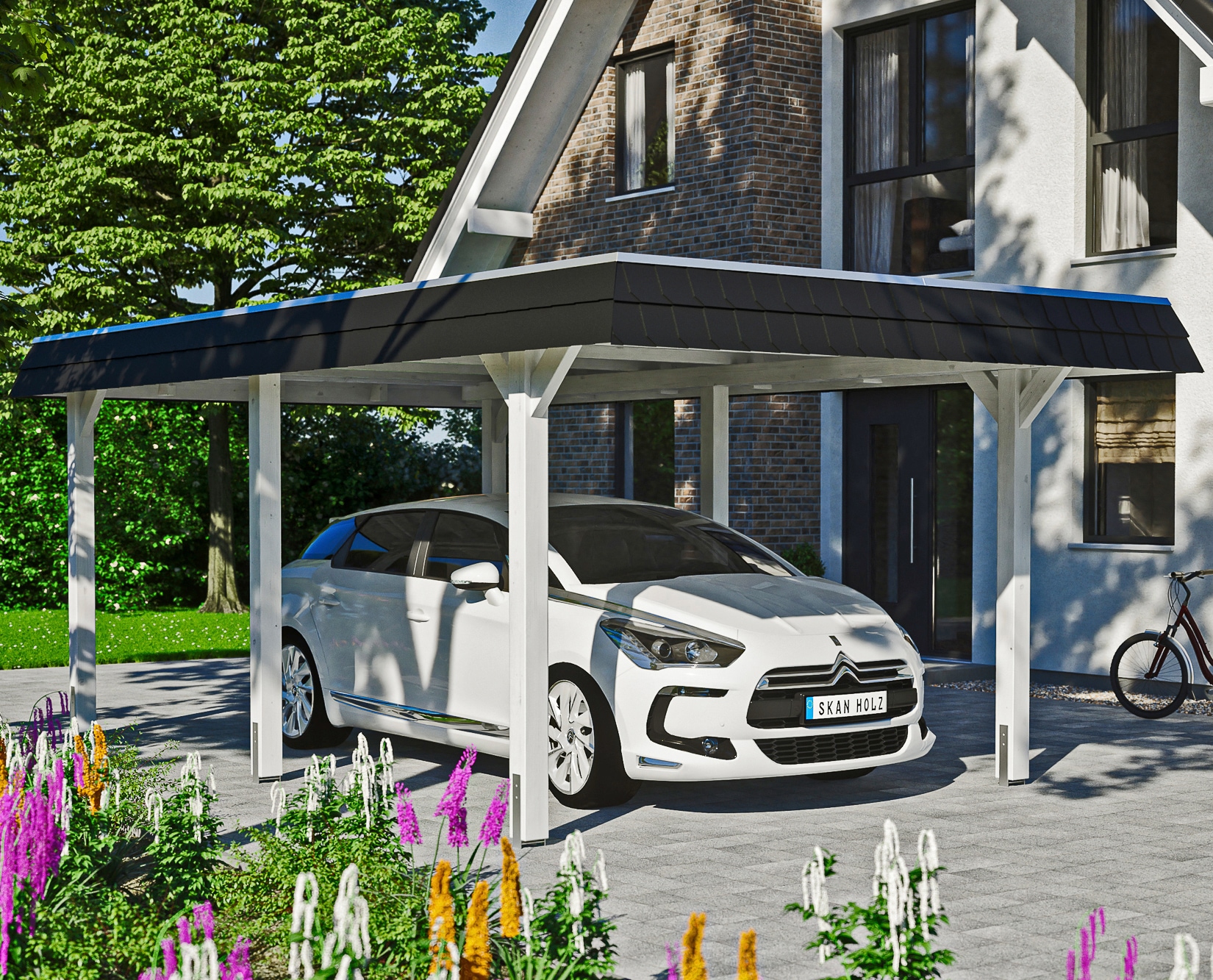 Skanholz Einzelcarport "Wendland" Leimholz 291 cm weiß