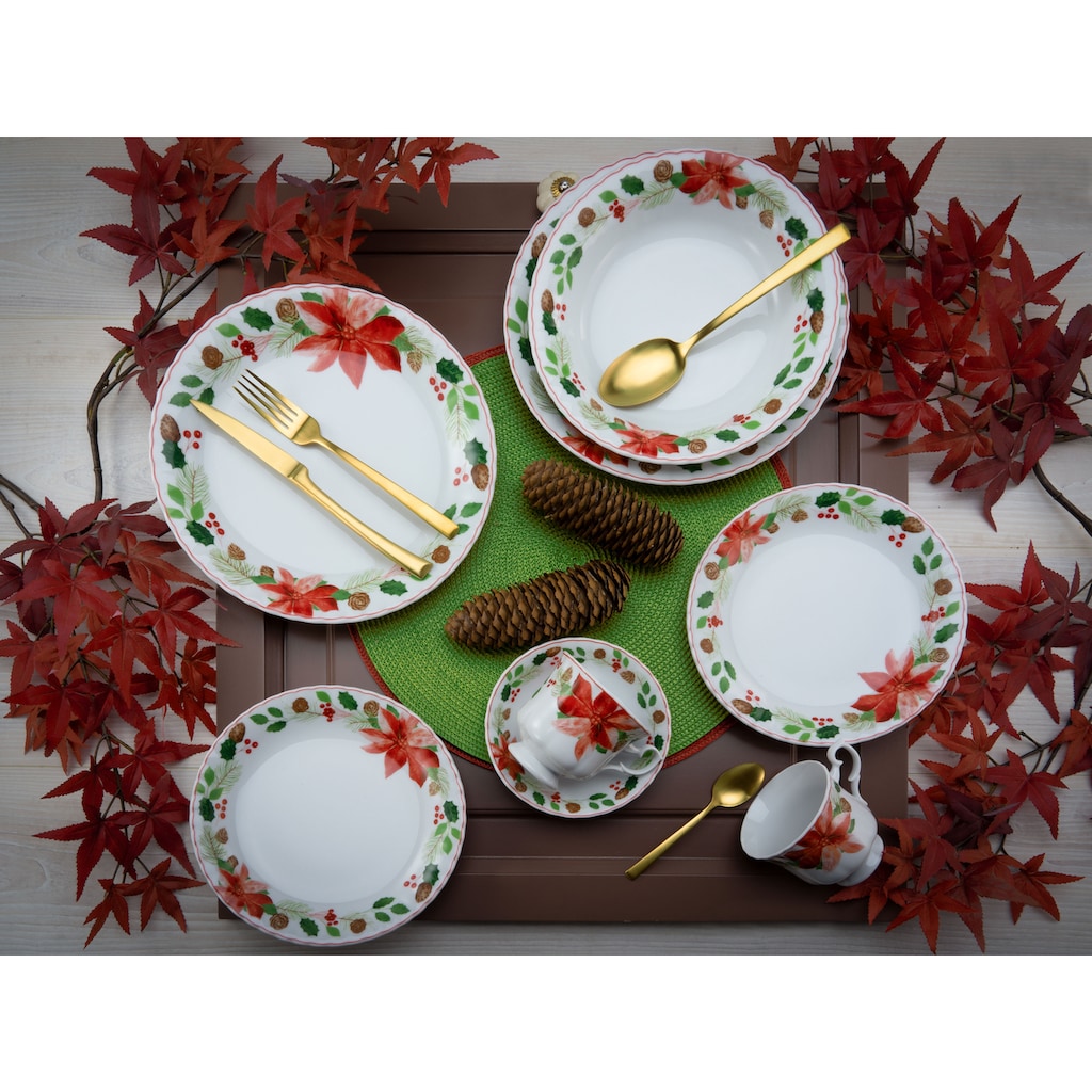 CreaTable Kaffeeservice »Geschirr-Set Ivona, Winter, Advent, Weihnachten«, (Set, 18 tlg., Kaffeegeschirr für 6 Personen)