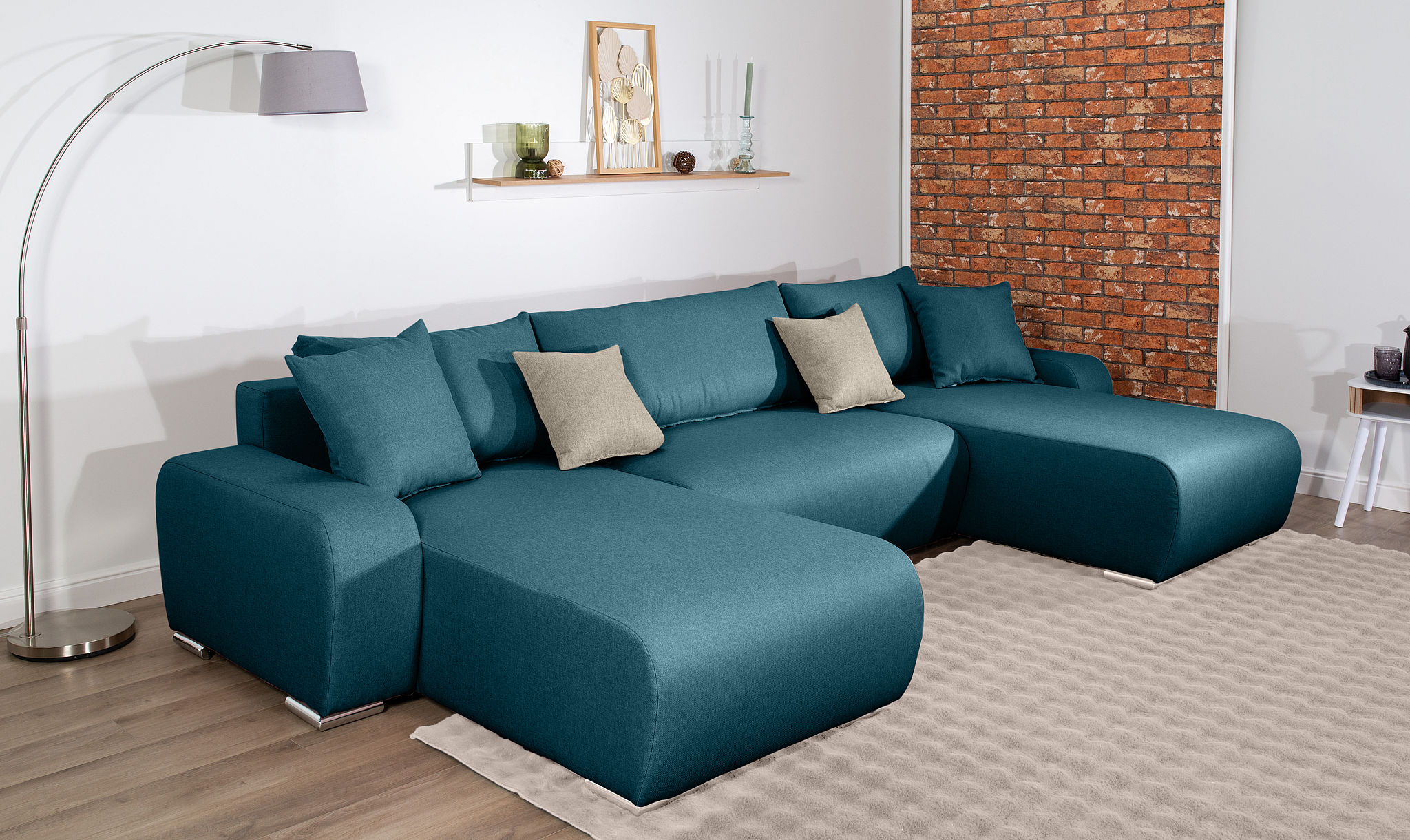 COLLECTION AB Wohnlandschaft "Paola U-Form, B: 314 cm" Schlaffunktion, Bettkasten & 4 Zierkissen, Federkern