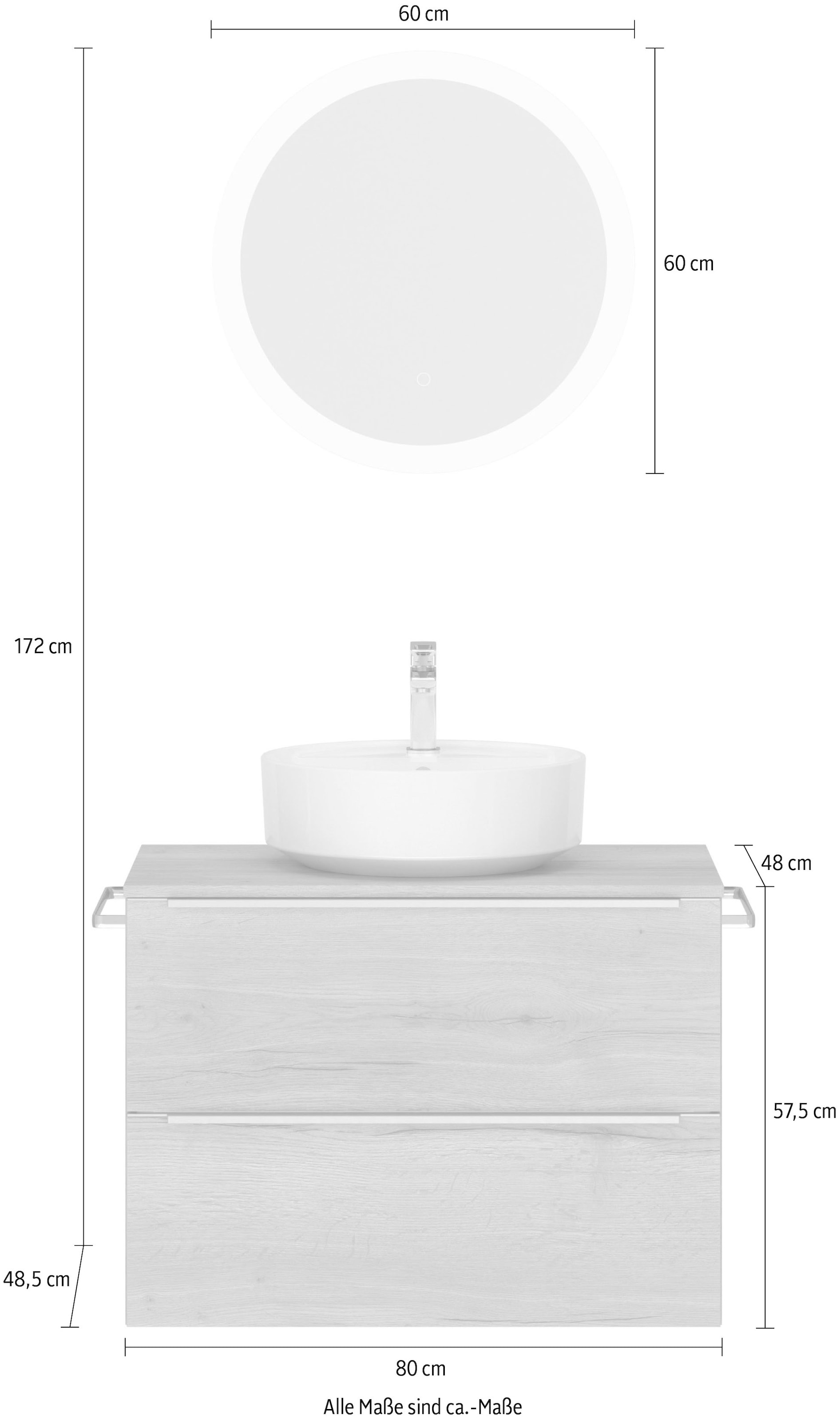 nobilia® Badmöbel-Set »Alvene«, (2 St., vormontiert, mit Soft-Close), inkl. Spiegel mit Touch-Sensor, in vier Breiten