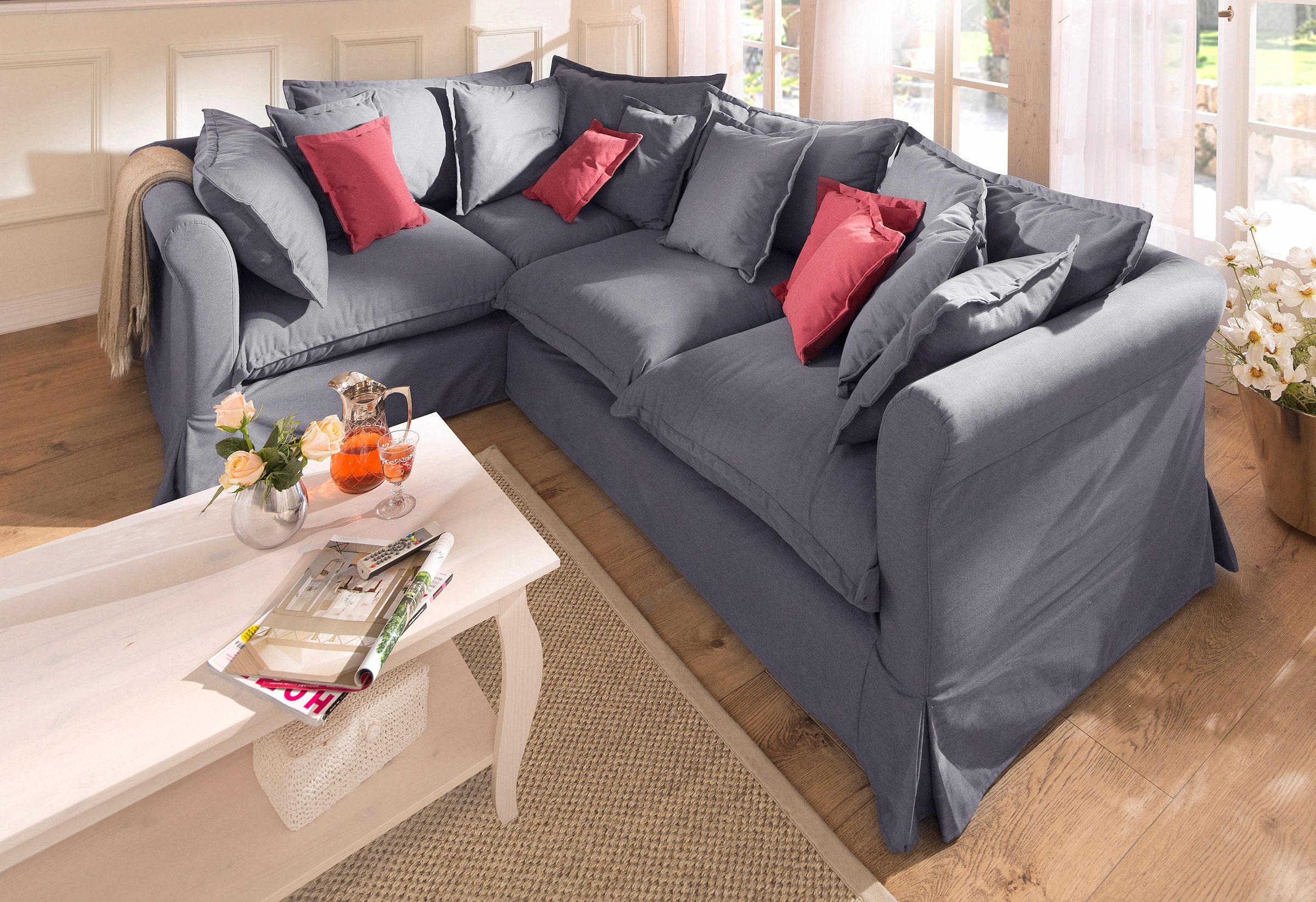 Home affaire Ecksofa »Luise L-Form«, mit vielen losen Kissen und abnehmbarer Husse