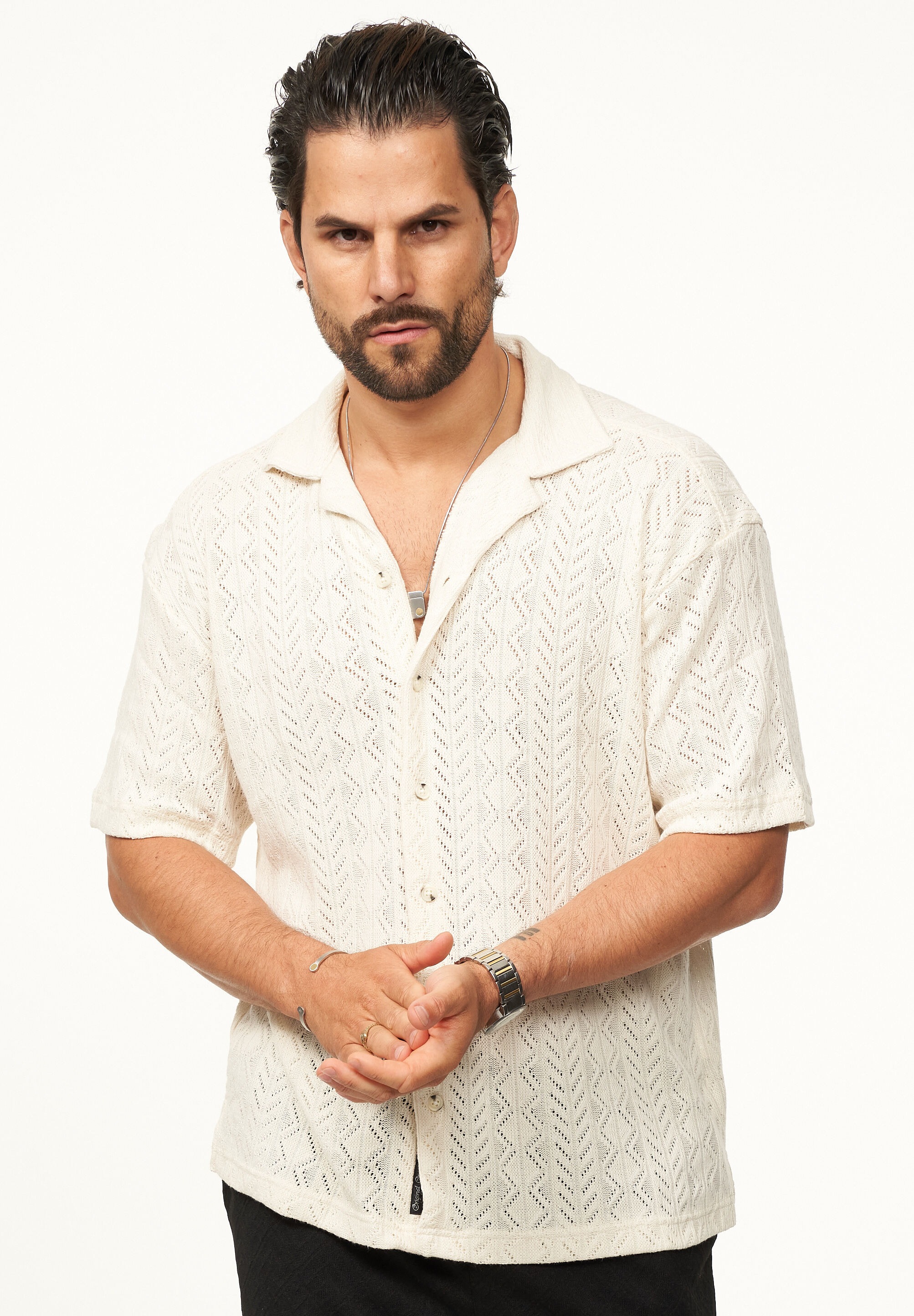 CARISMA Kurzarmhemd »für Herren im Vintage Summer-Look im Crochet-Stil« Kurzarm Strick Polo-Hemd T-Shirt im Retro-Stricklook
