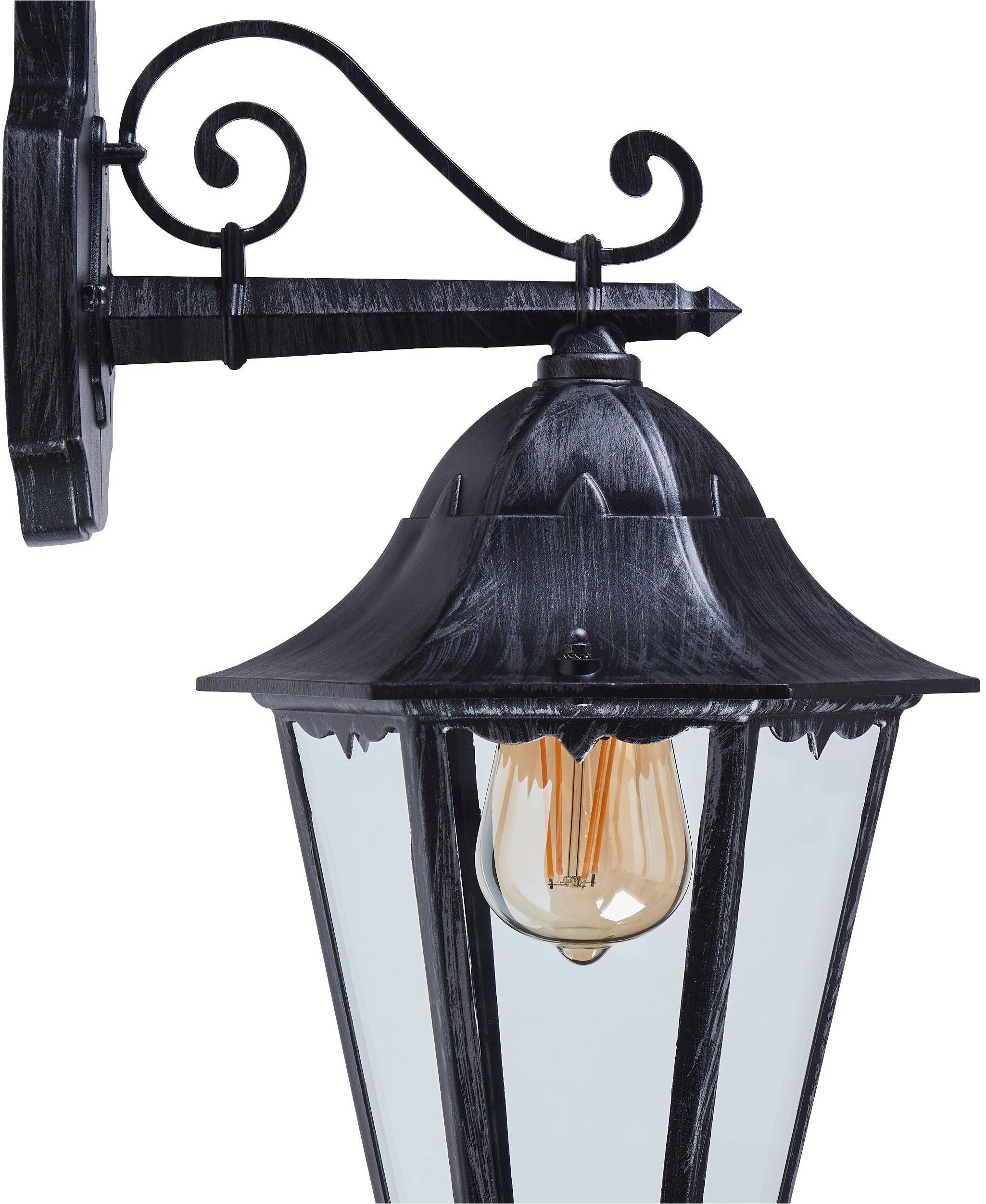 EGLO Wandleuchte »Navedo Außen-Wandlampe, Wandlampe aus Aluguss und Glas, E27, IP44« E27 1 Stk. Wand-/Deckenleuchte - L20 x H47,5 x AL28,5 cm - schwarz, silber-patina