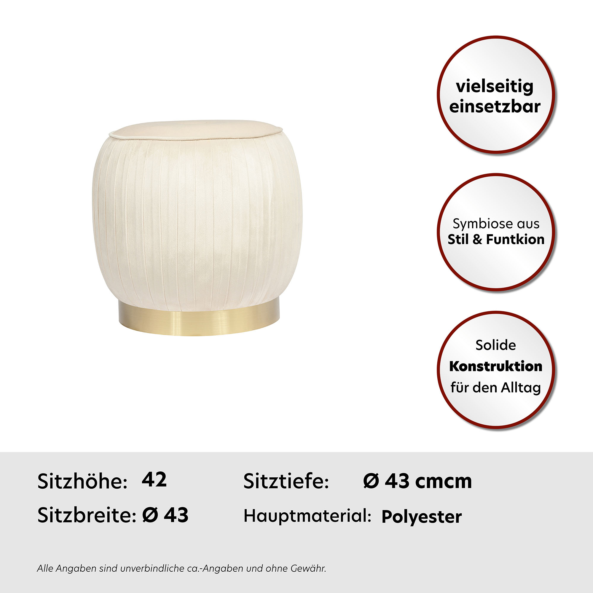 Thumbnail - Kayoom Polsterhocker "Hocker Lyla 125, Edler Touch durch goldenen Sockel, Samtbezug", (1 St.), samtweich, gesteppte Zier...