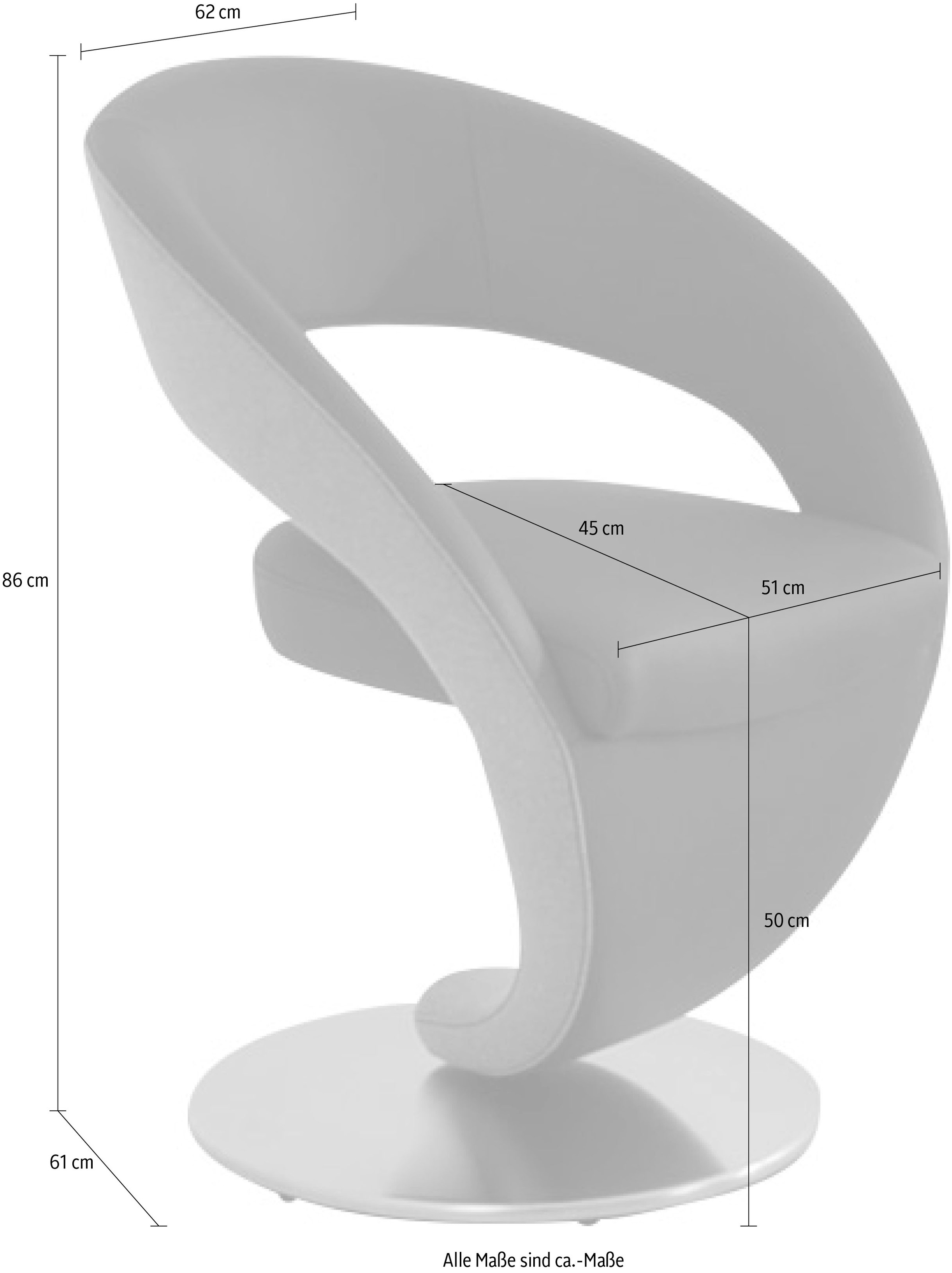 K+W Komfort & Wohnen Drehstuhl »Wave«, Leder CLOUD-Lodenstoff, Design-Drehstuhl, Drehteller in Metall edelstahloptik, Farbkombination