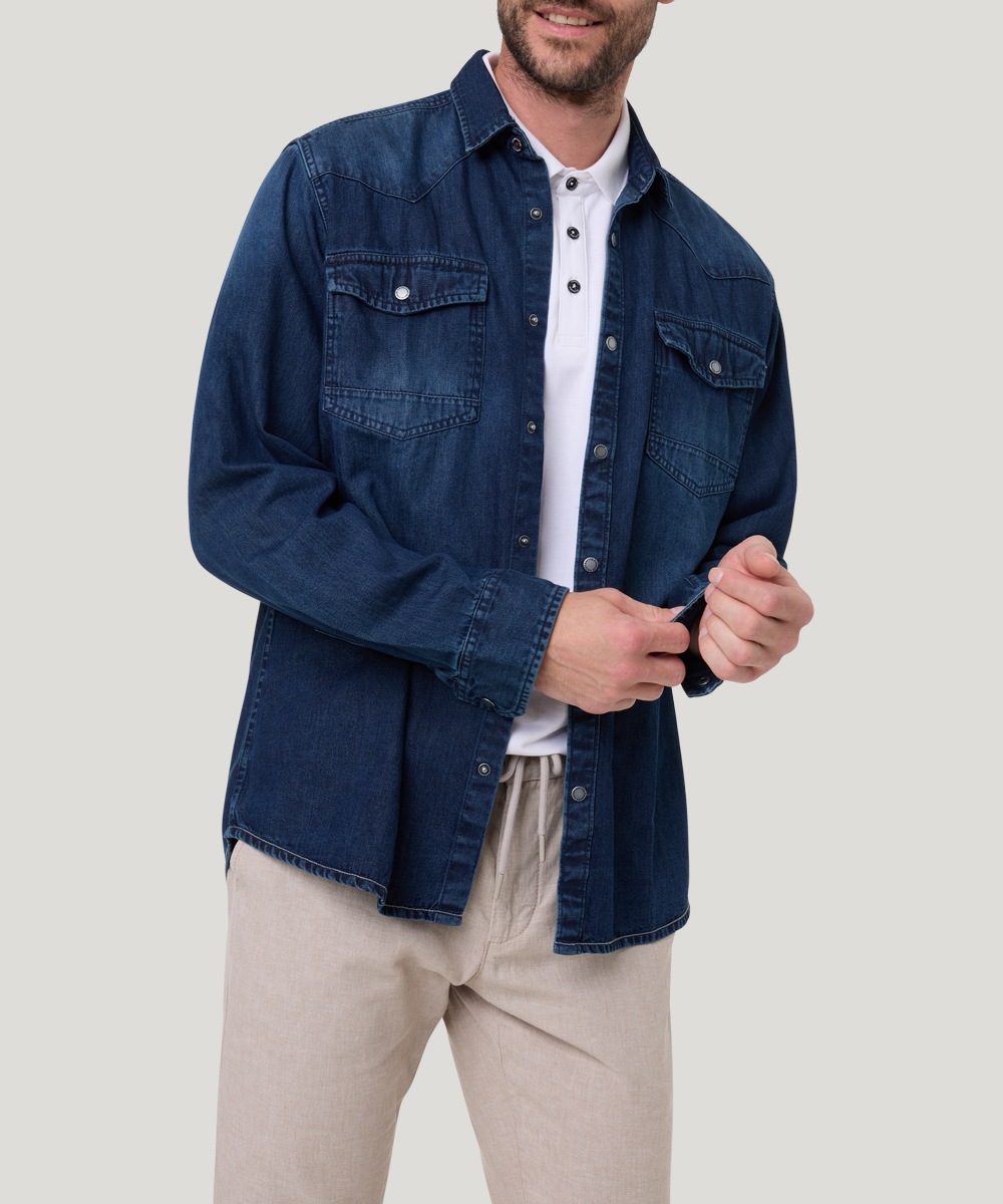 Pioneer Authentic Jeans Jeanshemd, mit Brusttaschen, in blauer Waschung