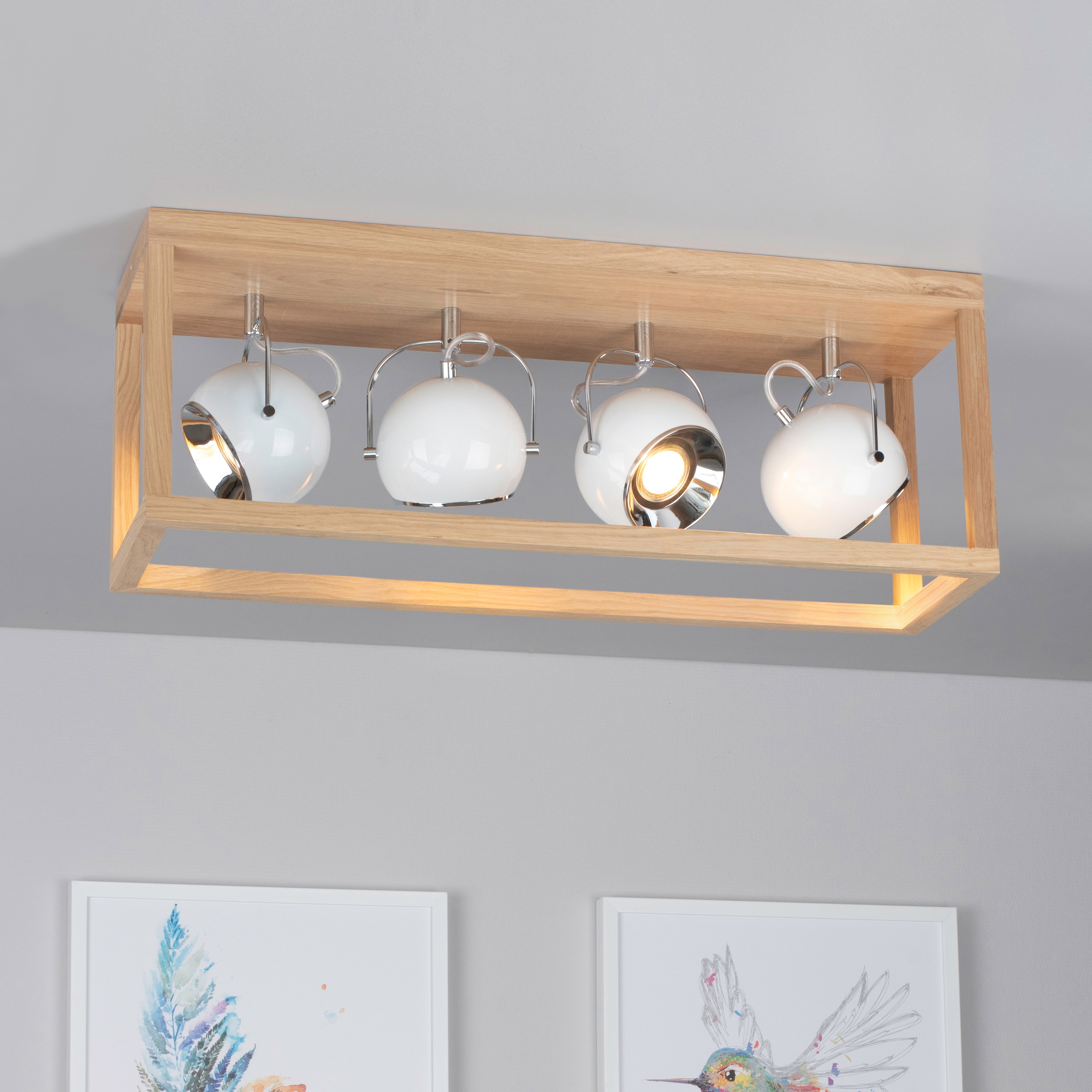 SPOT Light LED Deckenleuchte »ROY«, 4 flammig, Leuchtmittel GU10 | LED wechselbar, Inklusive LED-Leuchtmittel, Naturprodukt aus Eichenholz