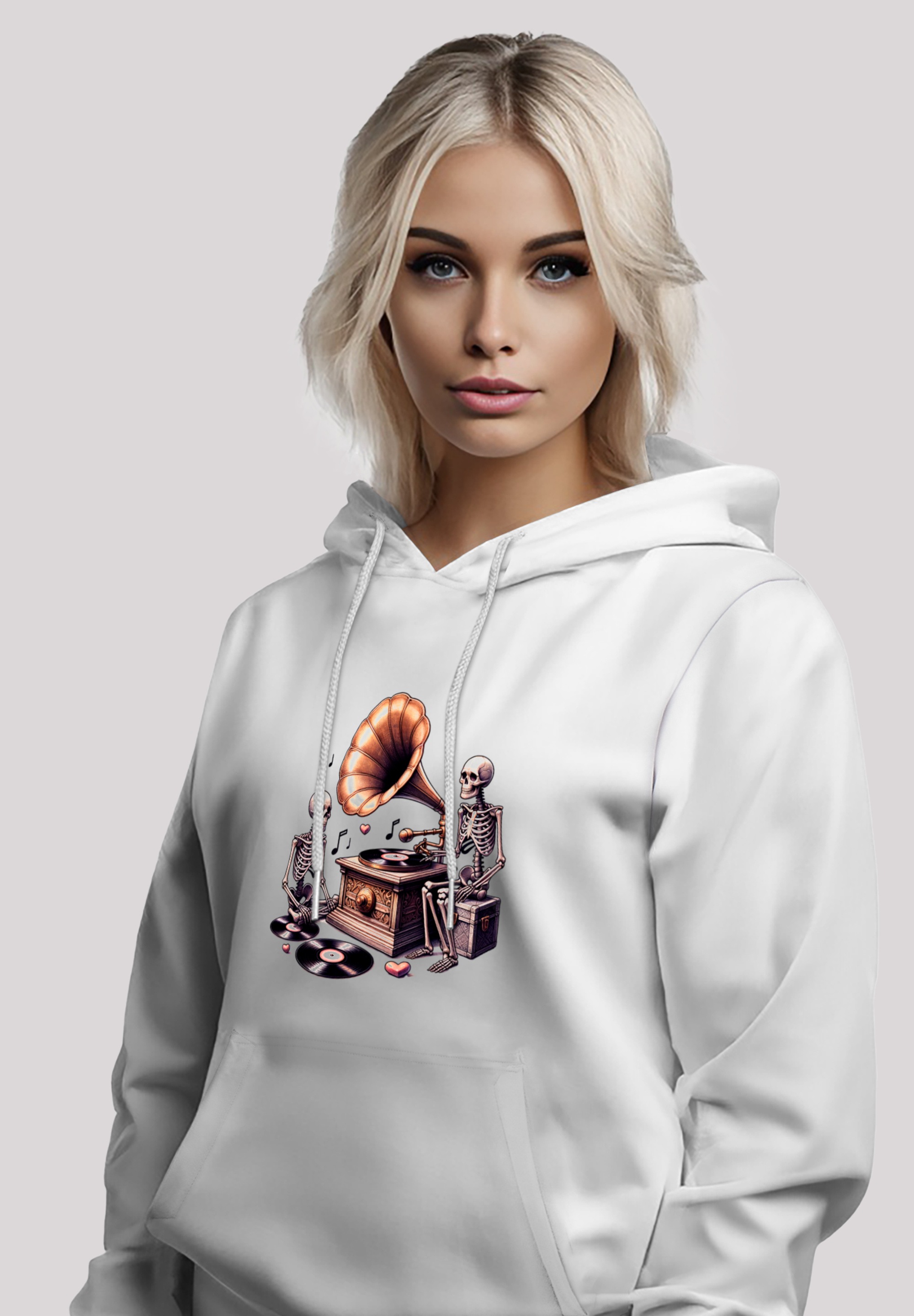 F4NT4STIC Kapuzenpullover »Gothic Skeleton Vintage Plattenspieler«, Premium Qualität