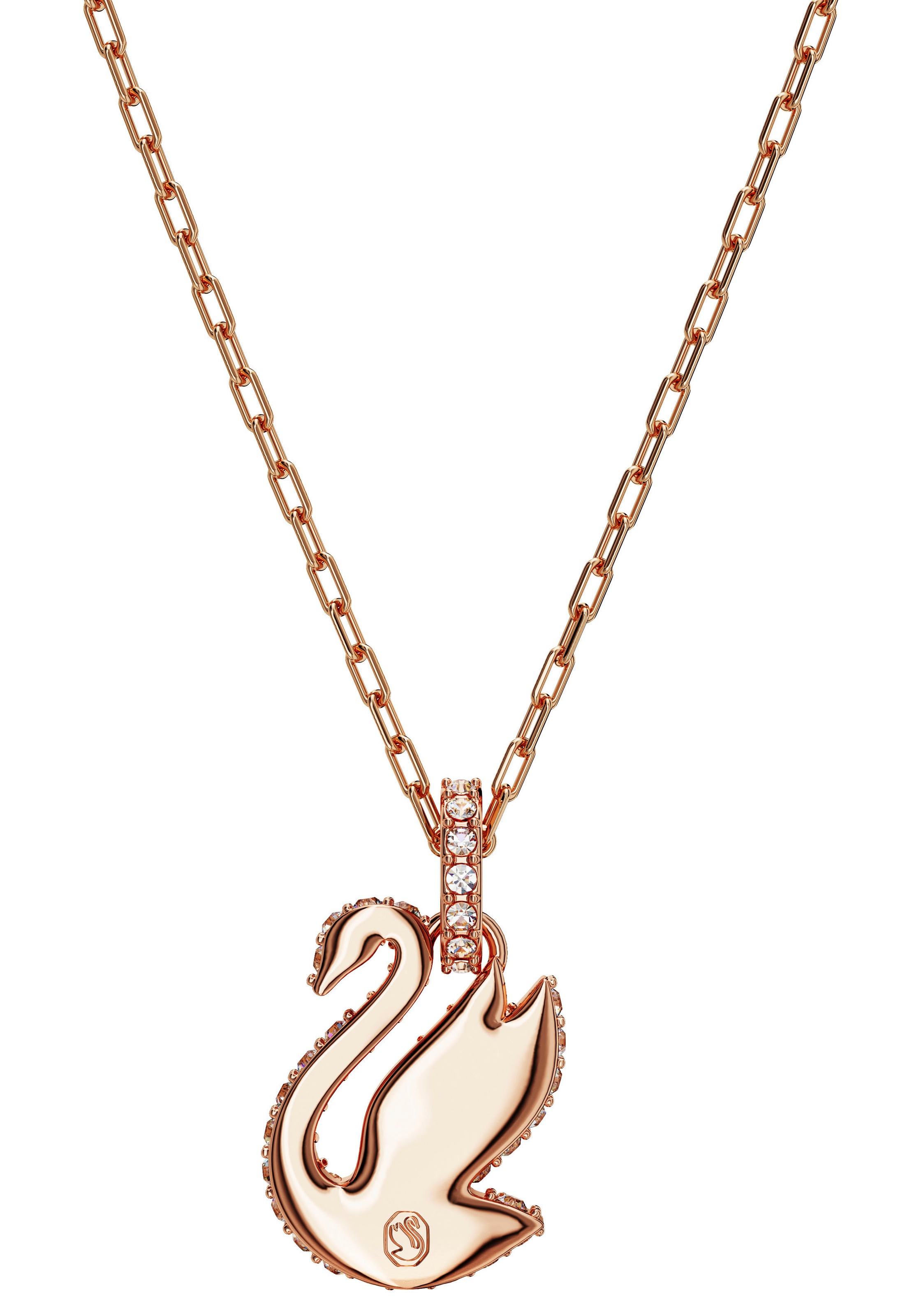 Kette mit Anhänger SWAROVSKI "Swan Pave Schwan", rosa (roségoldfarben, kristallweiß), Halsketten, Damen, Metall, L: 43, mit Swarovski Kristall 4