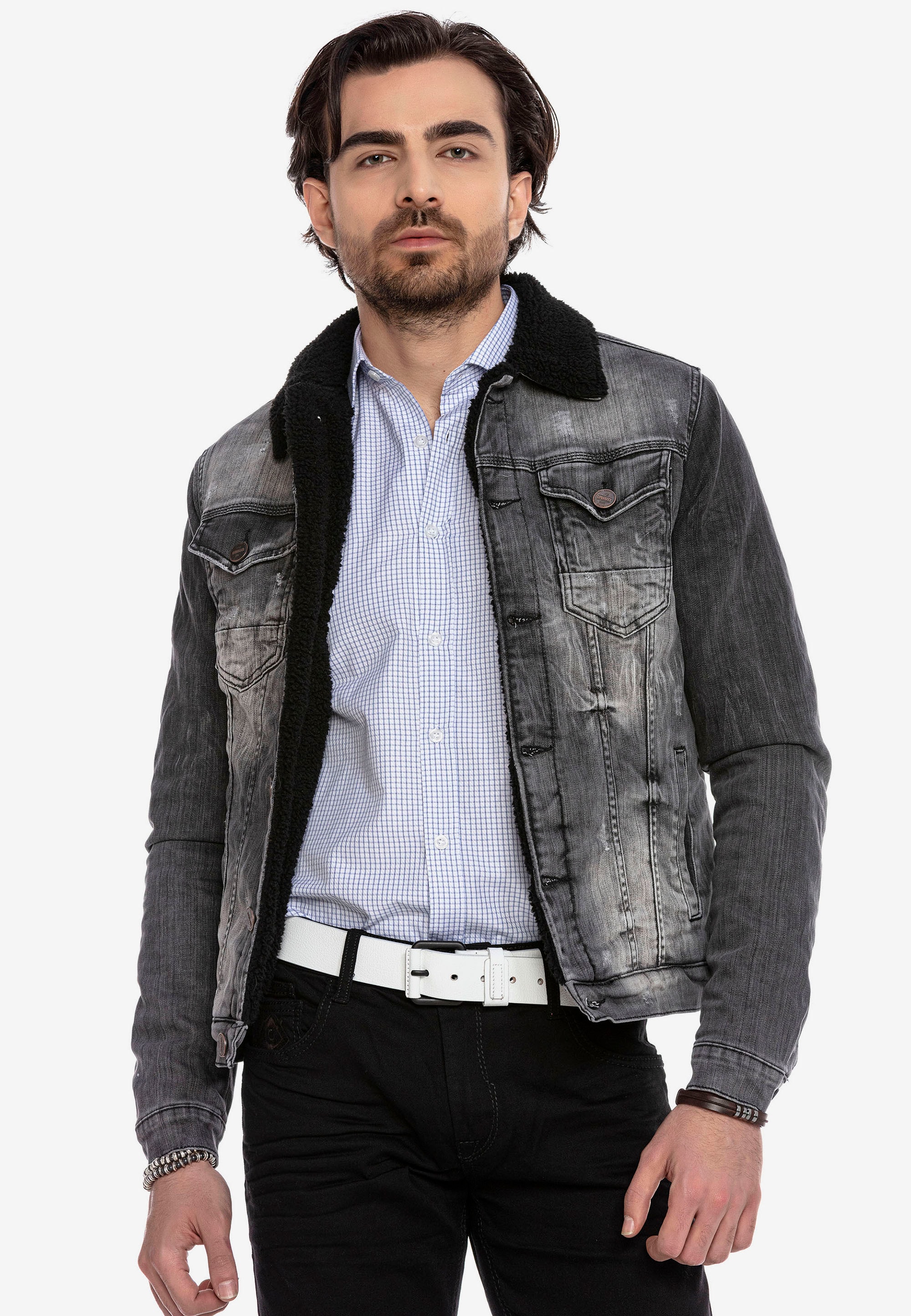 Cipo & Baxx Jeansjacke, mit Fellkragen