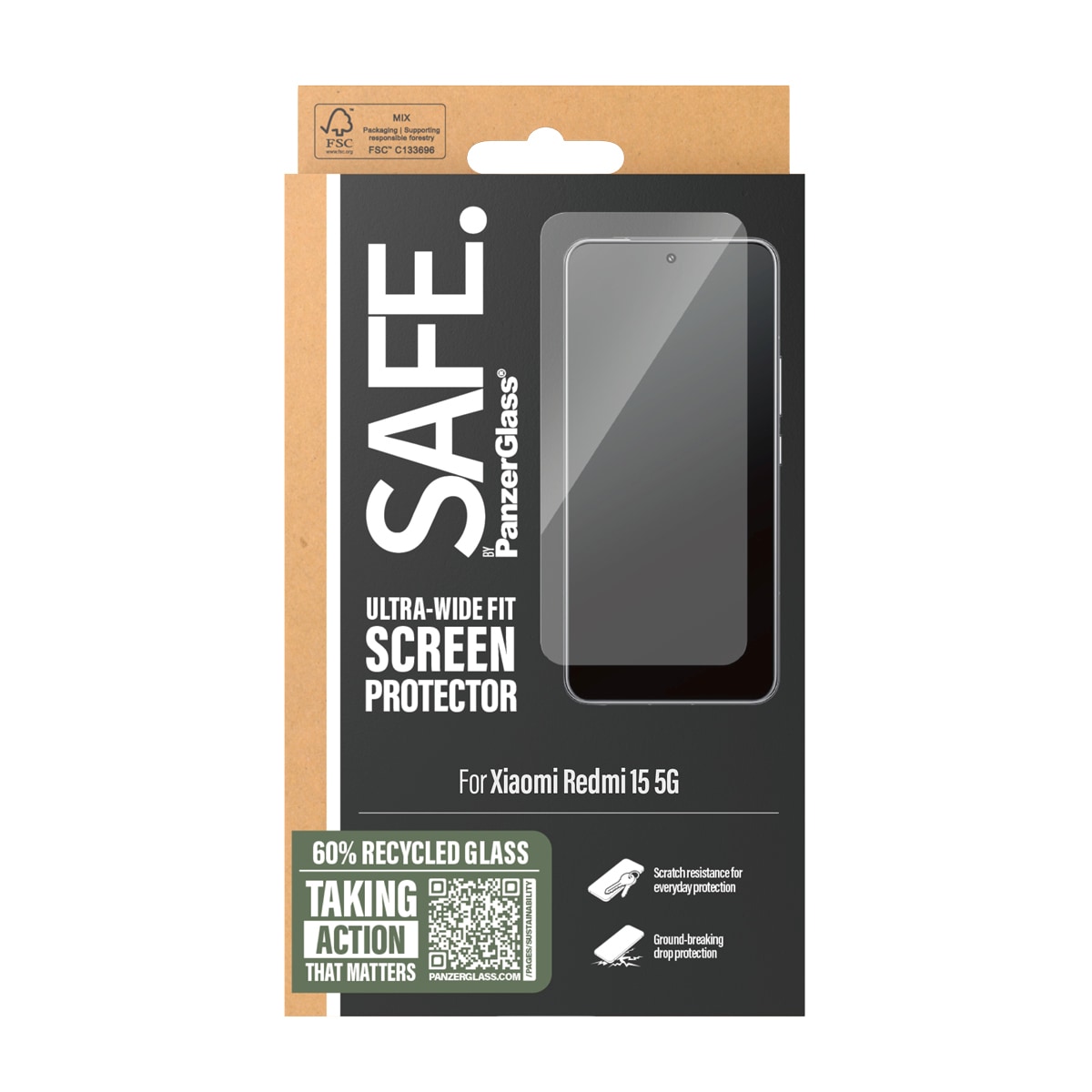 SAFE by PanzerGlass Displayschutzglas »Ultra-Wide Fit Screen Protector« für Xiaomi Redmi 15C 5G Displayschutzfolie, Schutzfolie, Bildschirmschutz, kratz- & stoßfest
