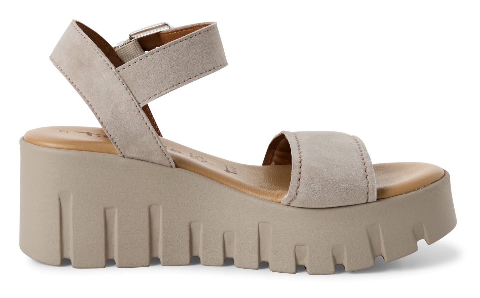 Keilsandalette TAMARIS, Damen, Gr. 38, grau (taupe), Veloursleder, Schuhe, Sommerschuh, Riemchensandale mit modischer Plateausohle 3