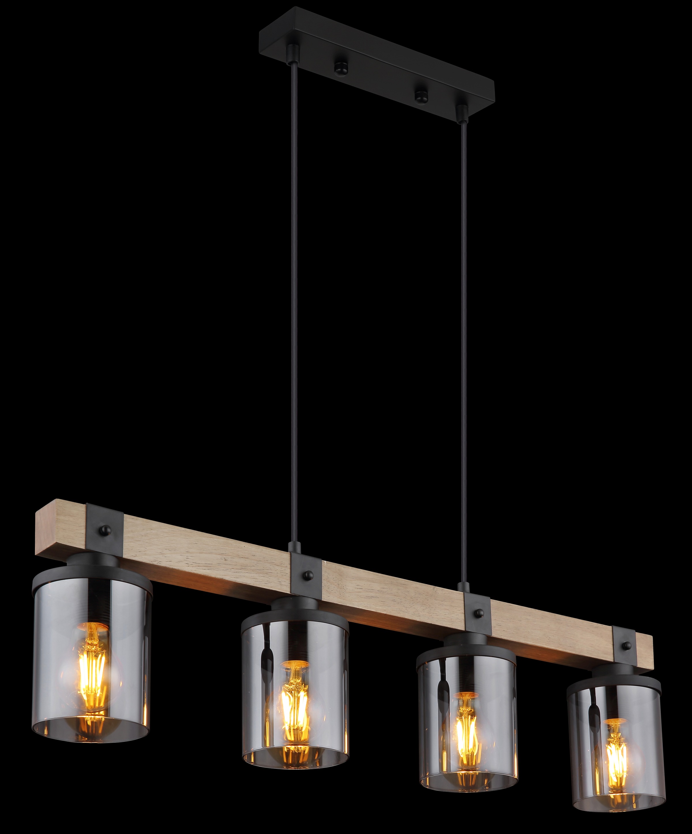 GLOBO LIGHTING Hängeleuchte »LILA« E27 1 Stk. Hängeleuchte Schwarz/Holz, Rauchglas, Licht abwärts, E27