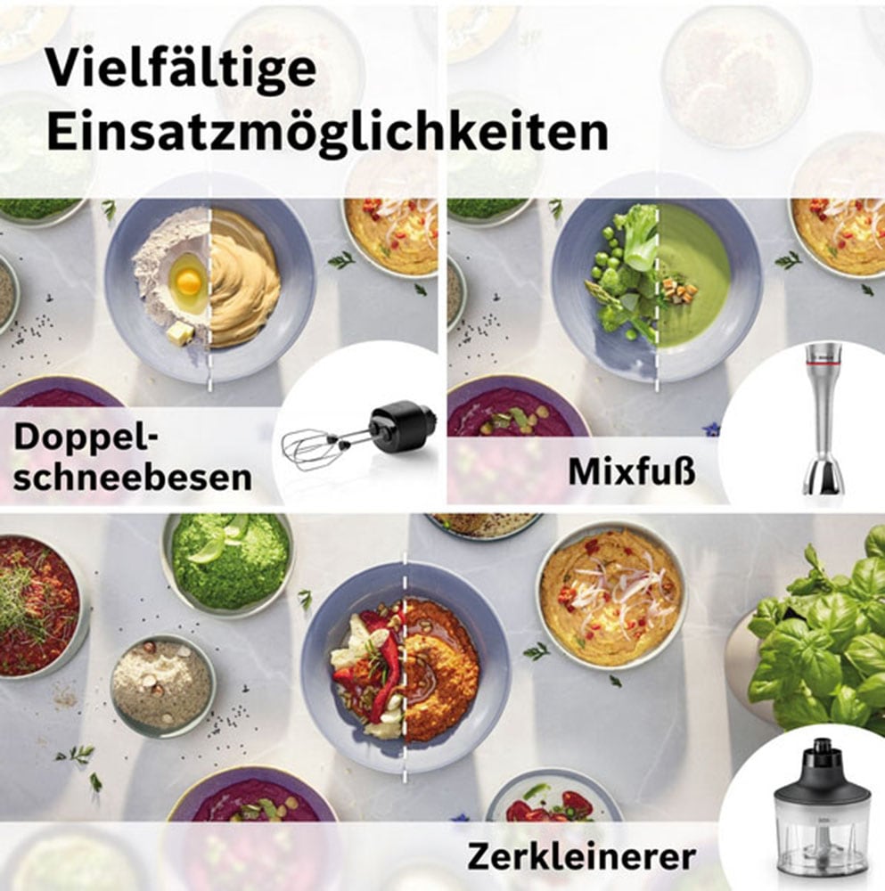BOSCH Stabmixer »ErgoMaster Serie 8, MSM8M934, Doppelschneebesen, Becher, Zerkleinerer« 1500 W 6 Klingen Edelstahl, Spiralkabel, Keramikkupplung, luftgekühlter Motor