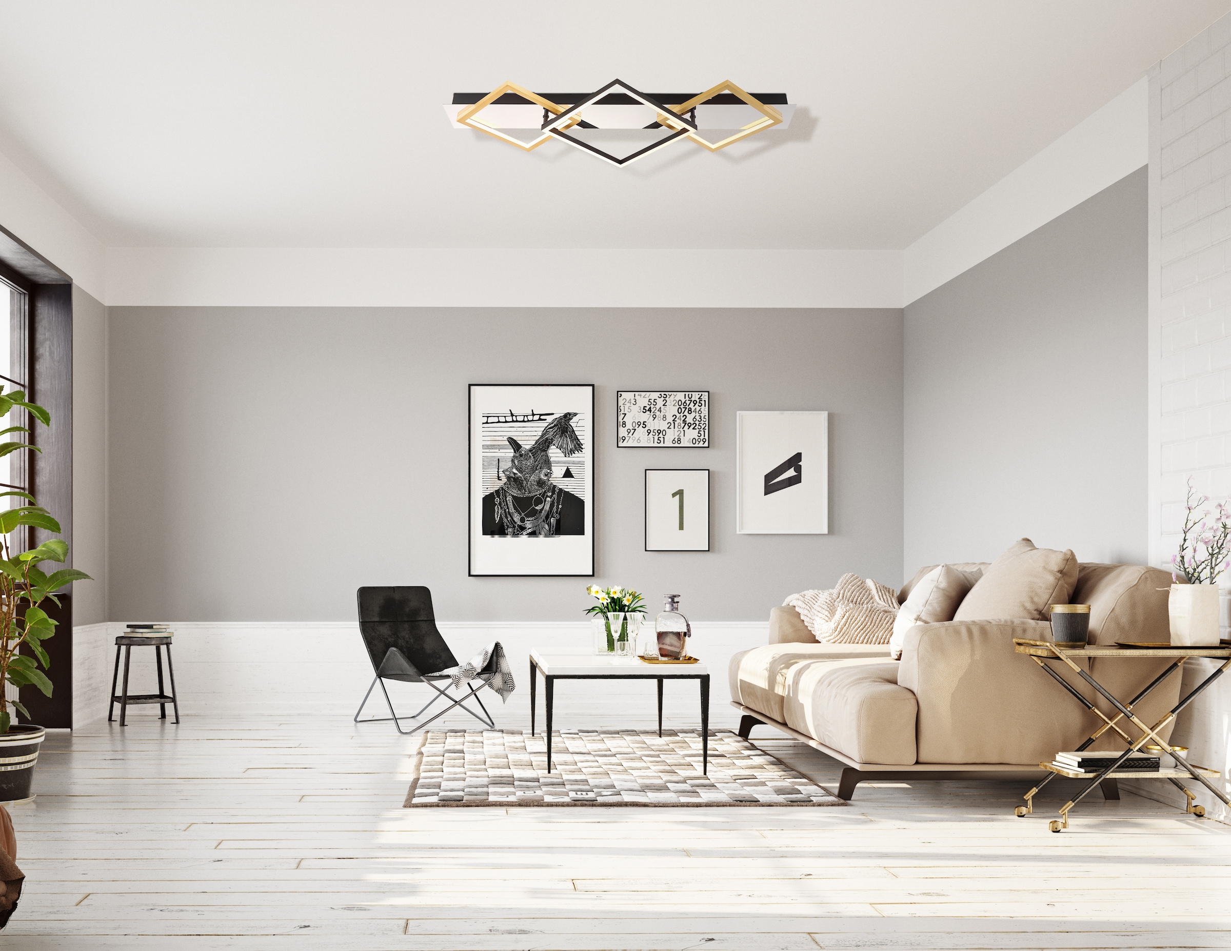 GLOBO LIGHTING LED Deckenleuchte »LESINA«, Leuchtmittel LED-Modul | LED fest integriert, Deckenlampe/Metall/goldfarben/3000K/Schlafzimmer/Wohnzimmer