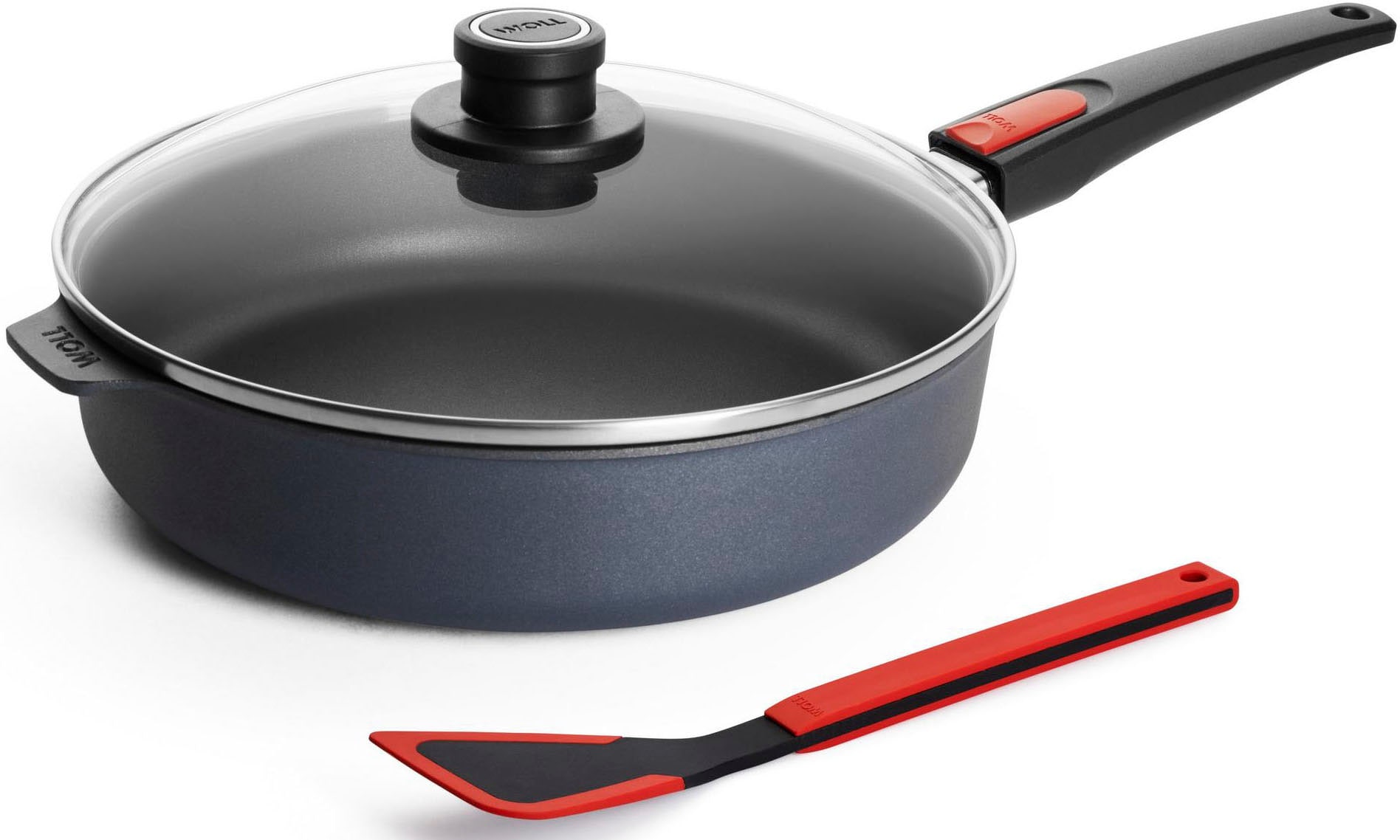 WOLL Schmorpfanne "MADE IN GERMANY - Diamond Lite" Aluminium Set, 3 Stk. tlg. Induktion, inkl. Pfannenwender, abnehmbarer Stiel