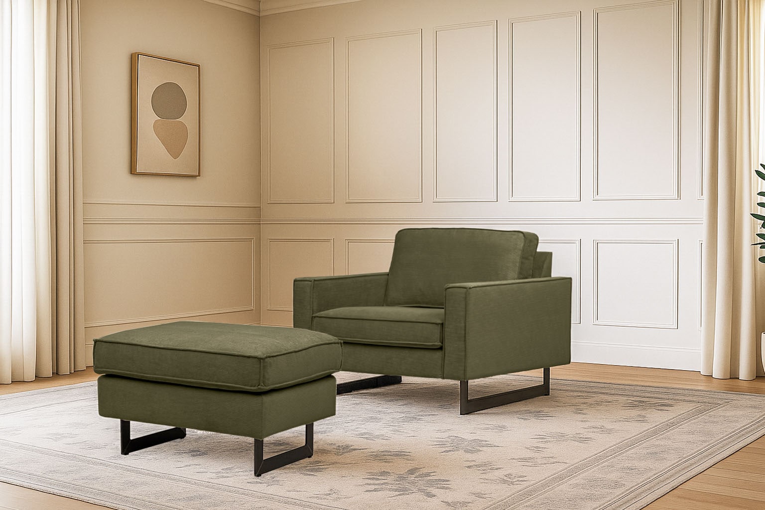 Places of Style Hocker »Pinto«, mit Keder, Metallfüßen und auch in Cord Bezug erhältlich