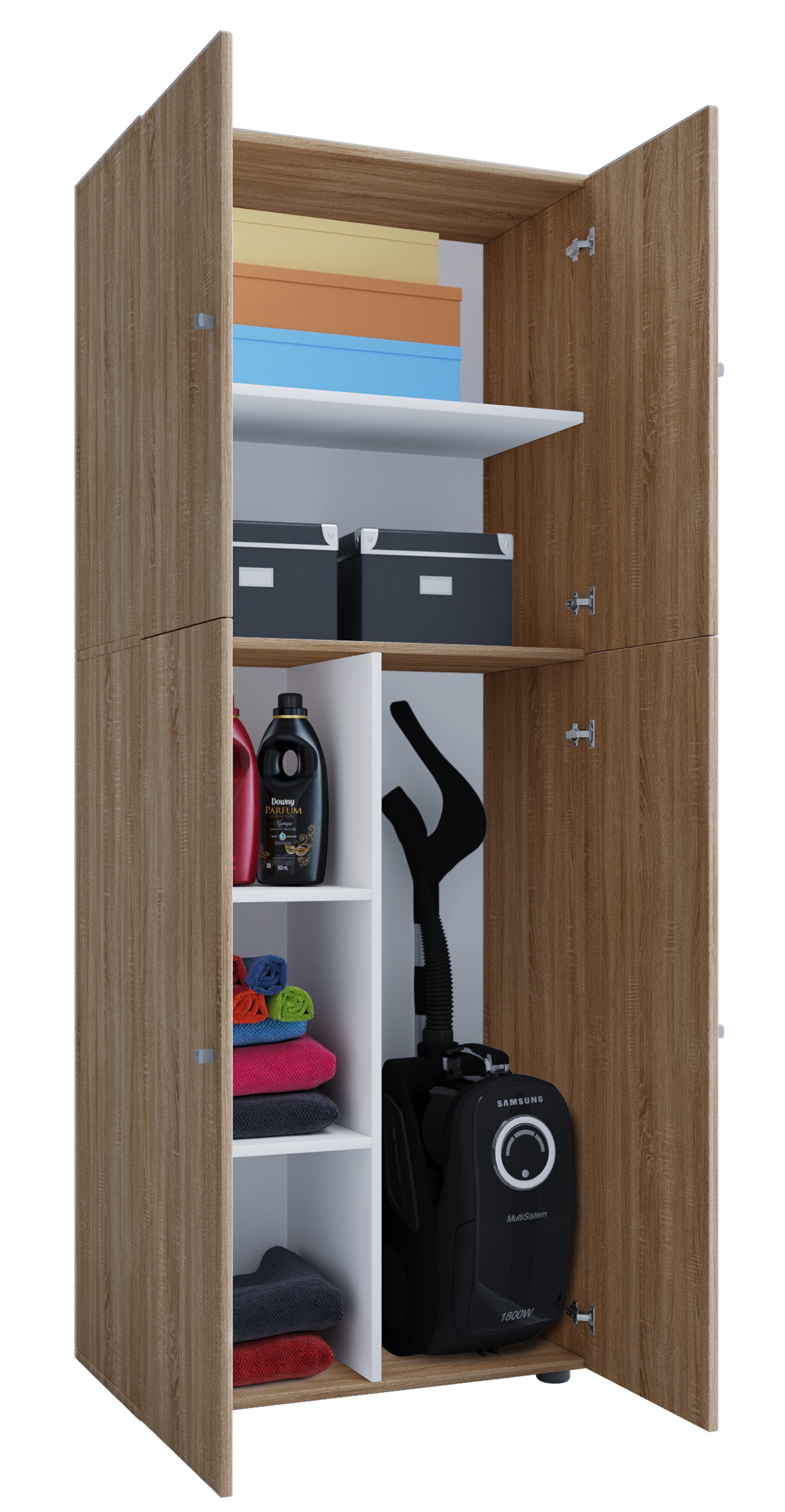 VCM Holz Besenschrank Staubsauger Putzschrank Haushaltsschrank Drehtüren Lona