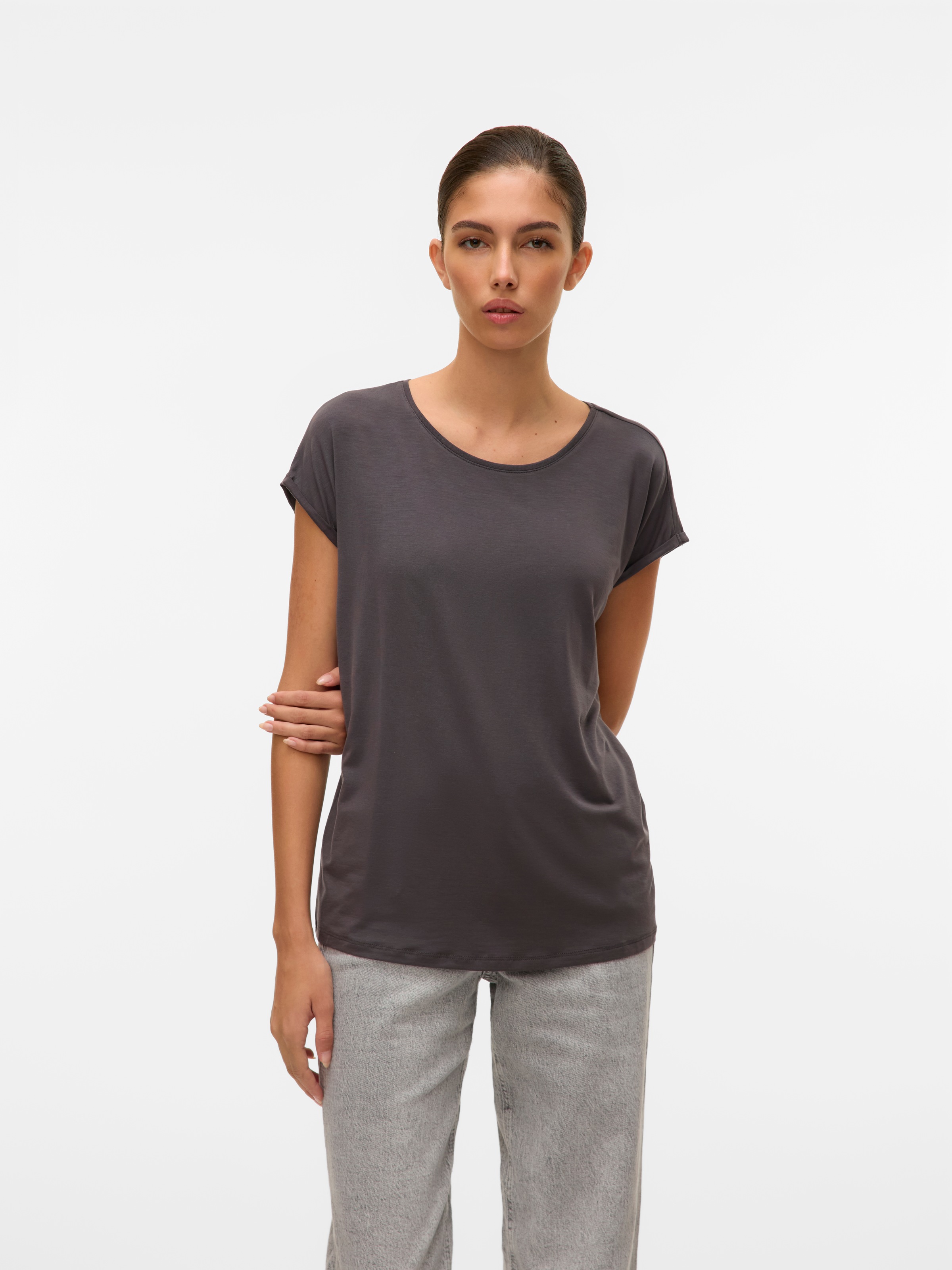 Thumbnail - Vero Moda Rundhalsshirt "VMAVA PLAIN SS TOP GAJRS NOOS" Materialmix, regular fit