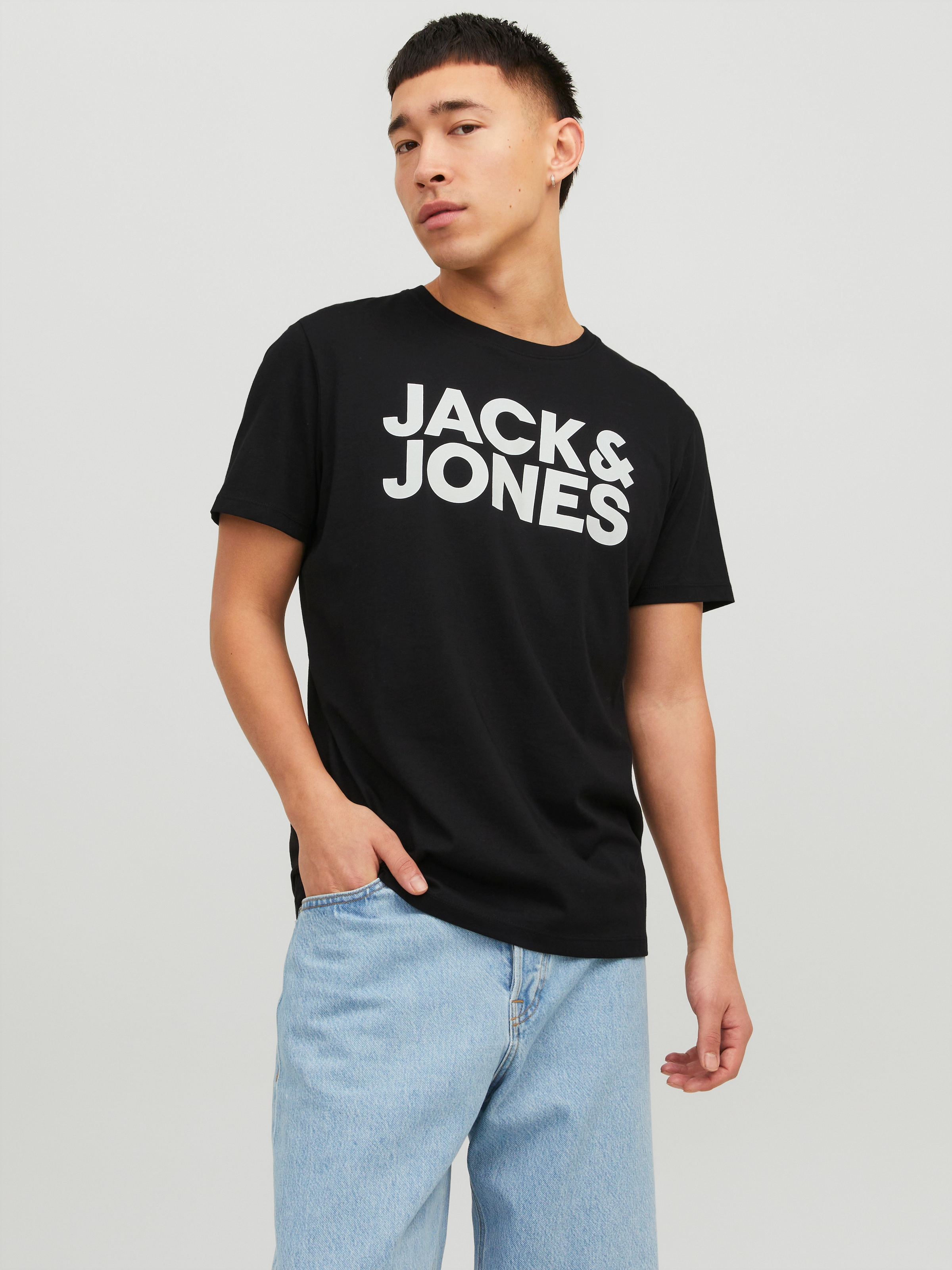 Jack & Jones T-Shirt "JJECORP Herren-Tee mit figurbetonter Silhouette" bedruckt, modisch, schmal, Baumwolle, Rundhals